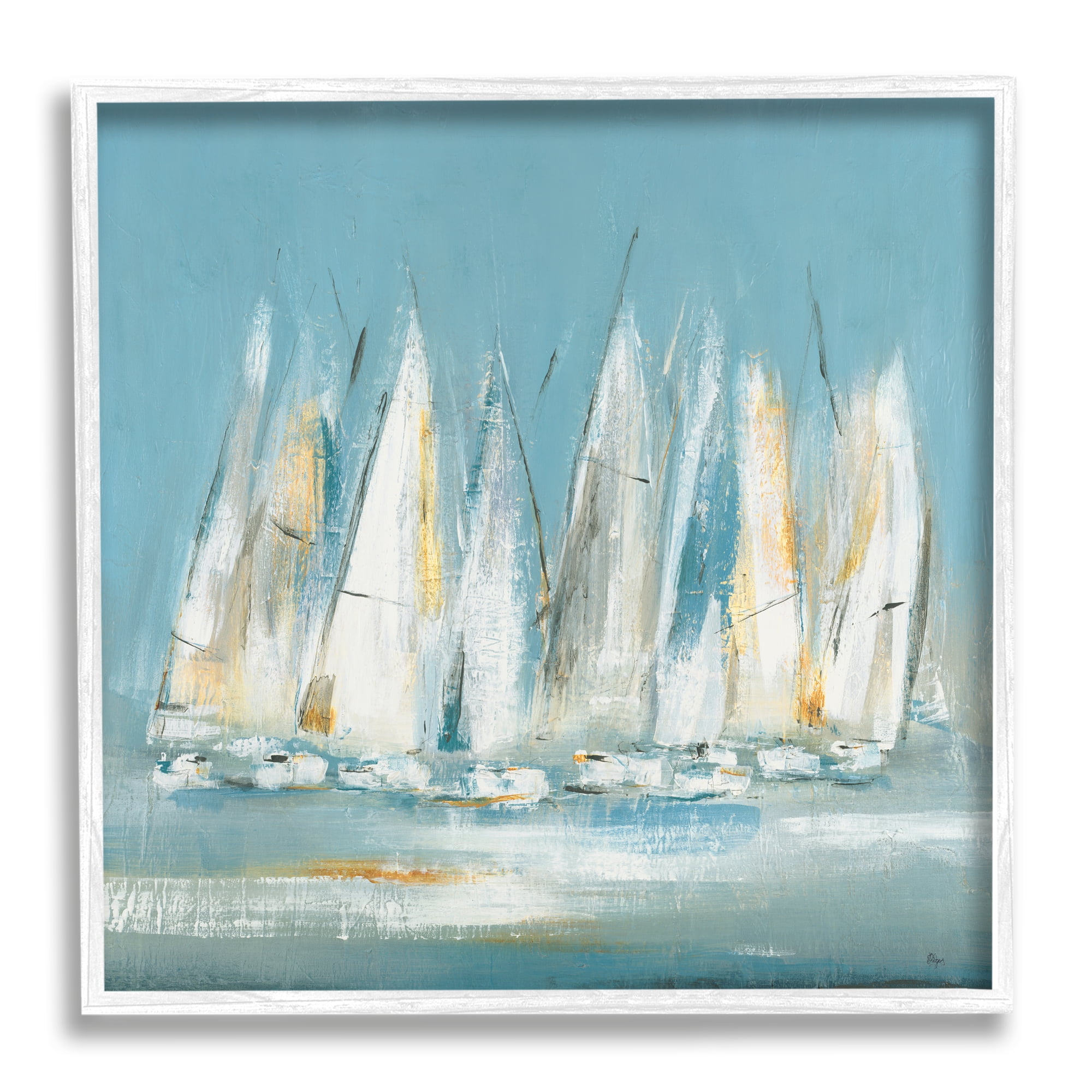 Stupell Industries Abstract Sailboat Fleet Transportation Painting White Framed Art Print Wall Art, 12 x 12