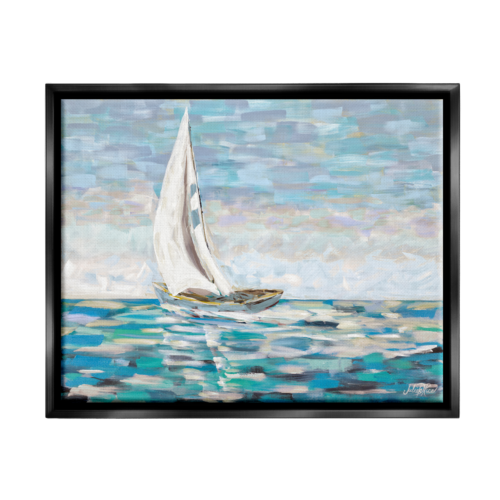 Stupell Industries Abstract Sailboat Painting Transportation Painting Black Floater Framed Art Print Wall Art, 31 x 25