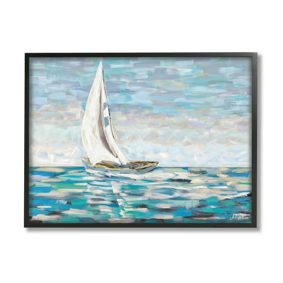 Stupell Industries Abstract Sailboat Painting Transportation Painting Black Framed Art Print Wall Art, 14 x 11