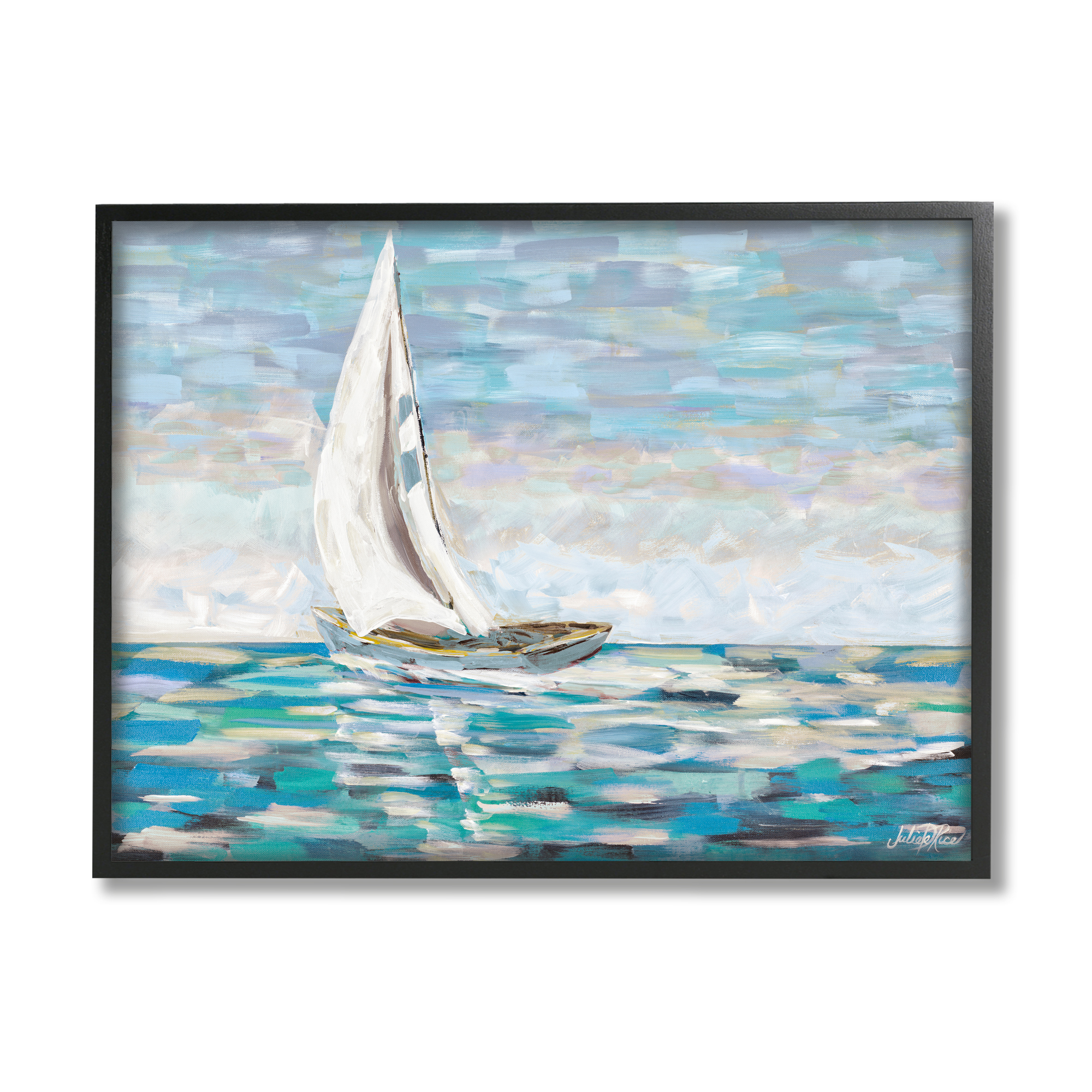 Stupell Industries Abstract Sailboat Painting Transportation Painting Black Framed Art Print Wall Art, 30 x 24