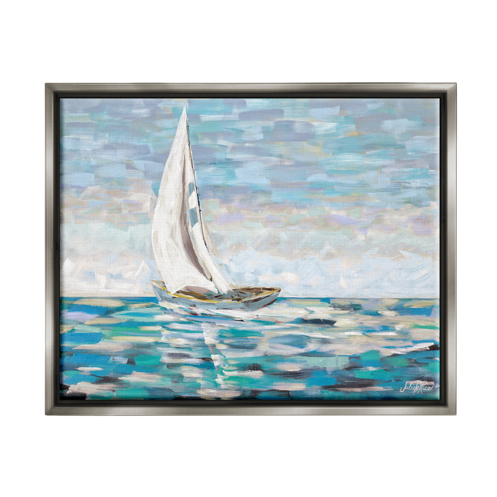 Stupell Industries Abstract Sailboat Painting Transportation Painting Gray Floater Framed Art Print Wall Art, 21 x 17