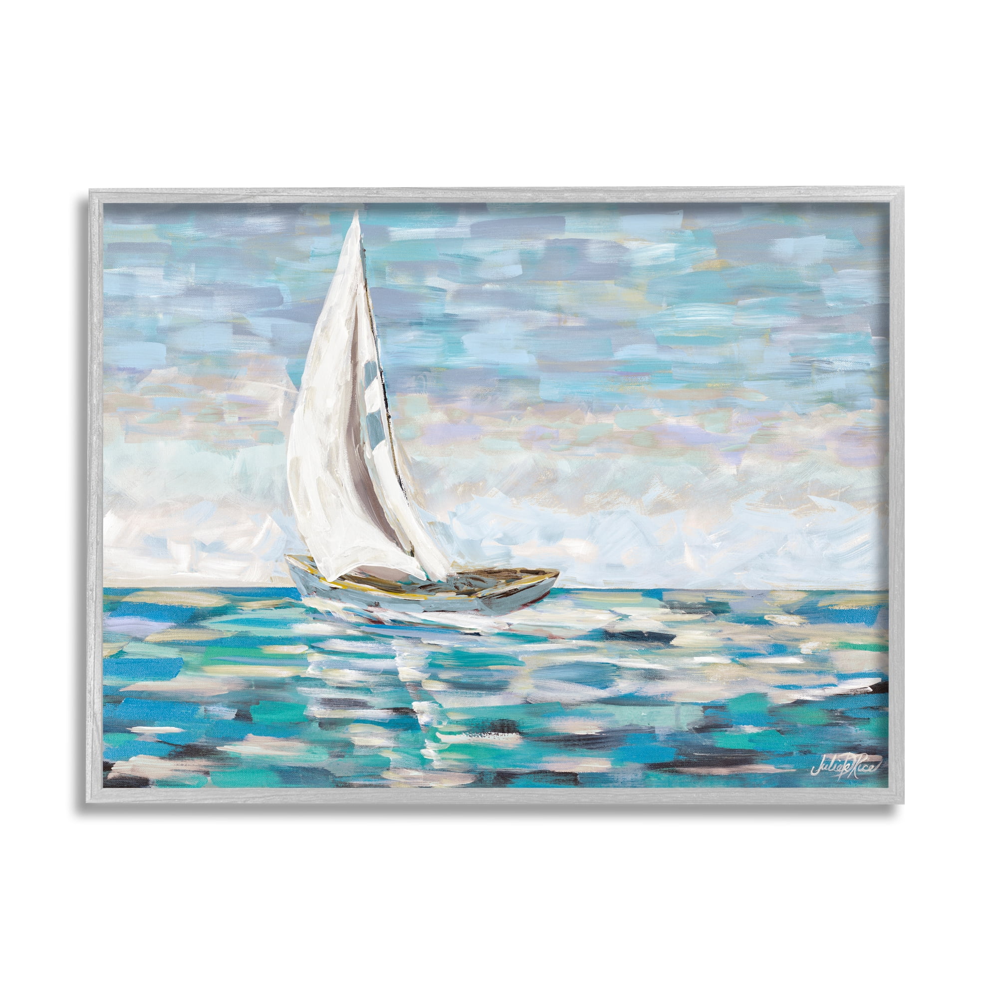 Stupell Industries Abstract Sailboat Painting Transportation Painting Gray Framed Art Print Wall Art, 14 x 11