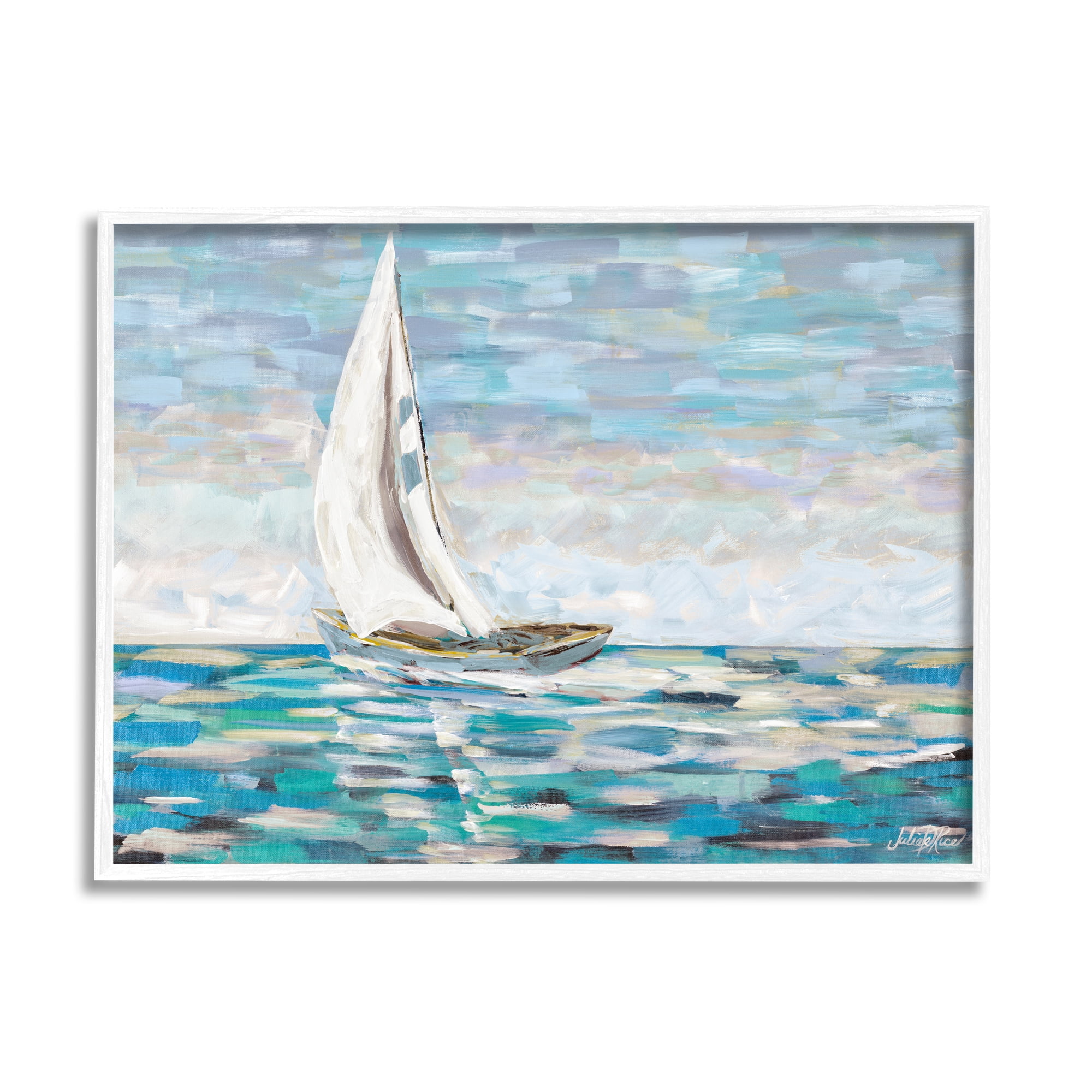 Stupell Industries Abstract Sailboat Painting Transportation Painting White Framed Art Print Wall Art, 14 x 11