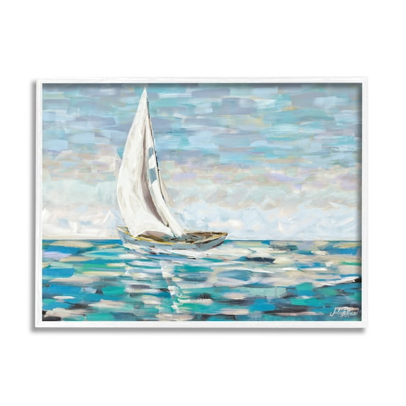 Stupell Industries Abstract Sailboat Painting Transportation Painting White Framed Art Print Wall Art, 14 x 11