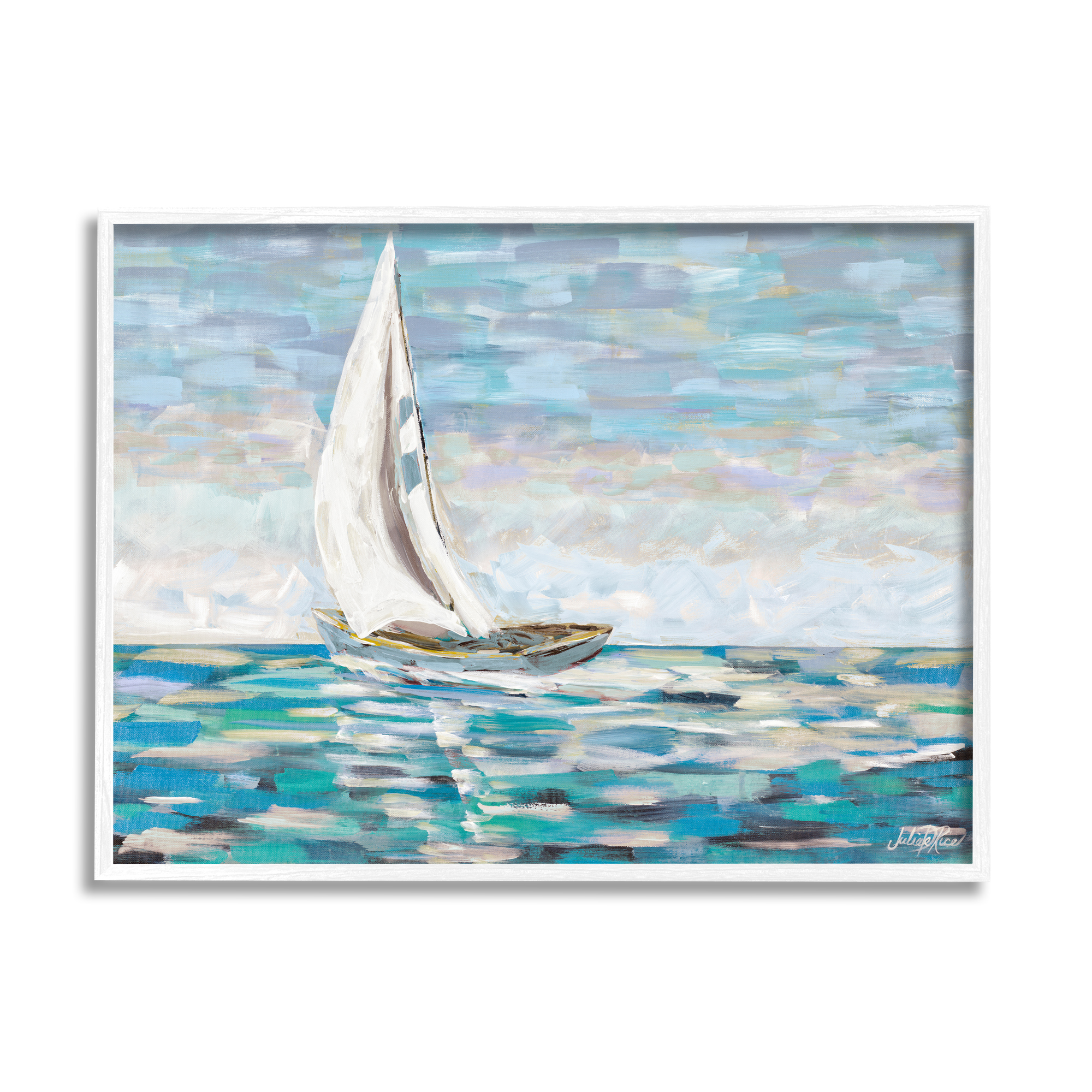 Stupell Industries Abstract Sailboat Painting Transportation Painting White Framed Art Print Wall Art, 30 x 24