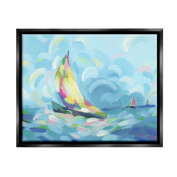 Stupell Industries Abstract Sailboat Scenery Nature Painting Black Floater Framed Canvas Art Print Wall Art, 21 x 17