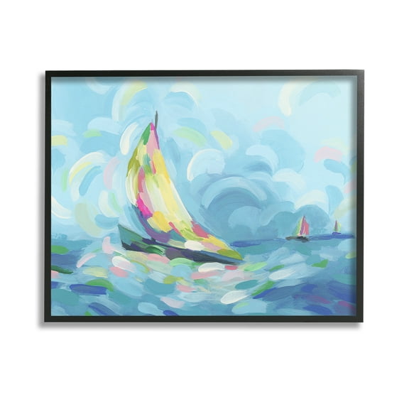 Stupell Industries Abstract Sailboat Scenery Nature Painting Black Framed Art Print Wall Art, 14 x 11