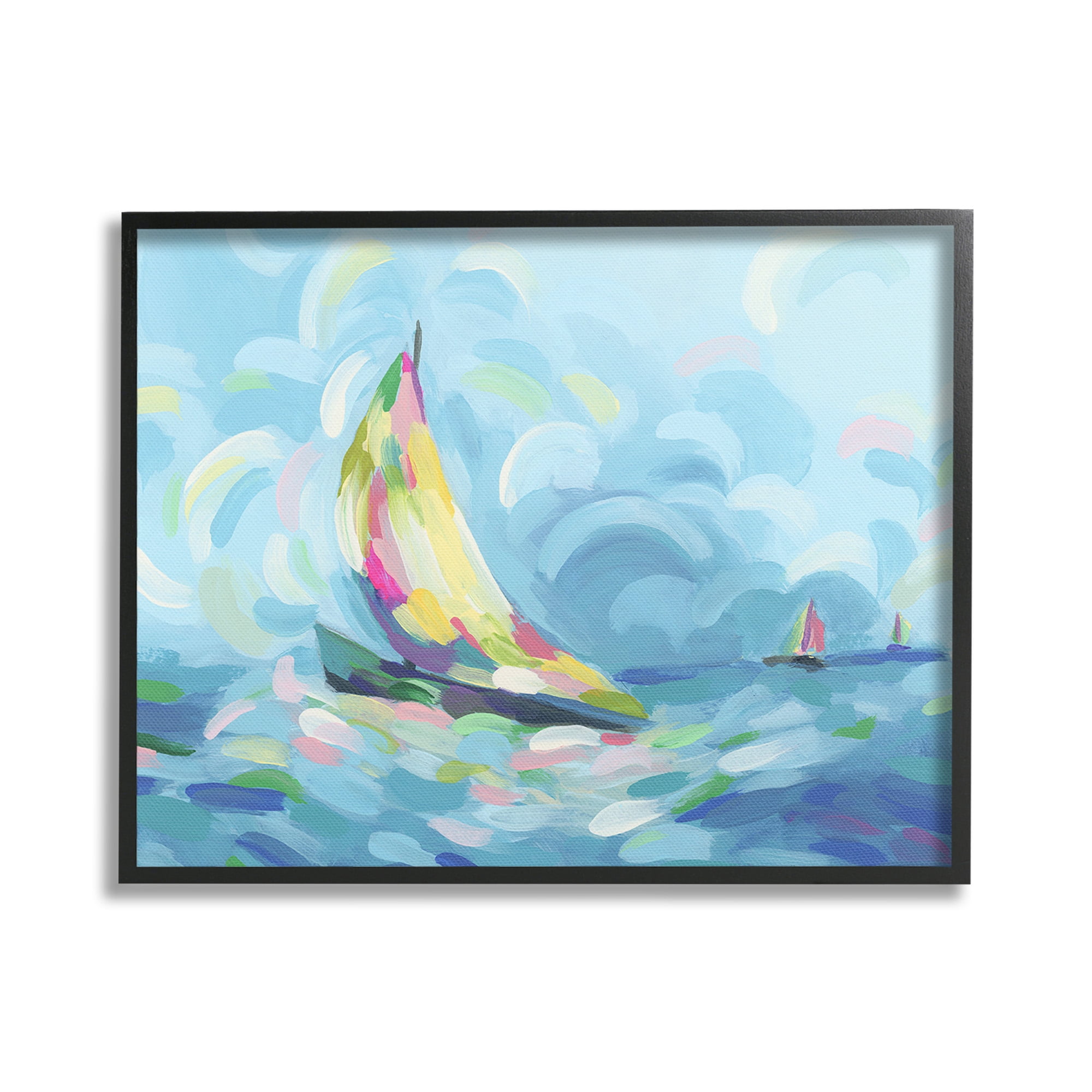 Stupell Industries Abstract Sailboat Scenery Nature Painting Black Framed Art Print Wall Art, 20 x 16