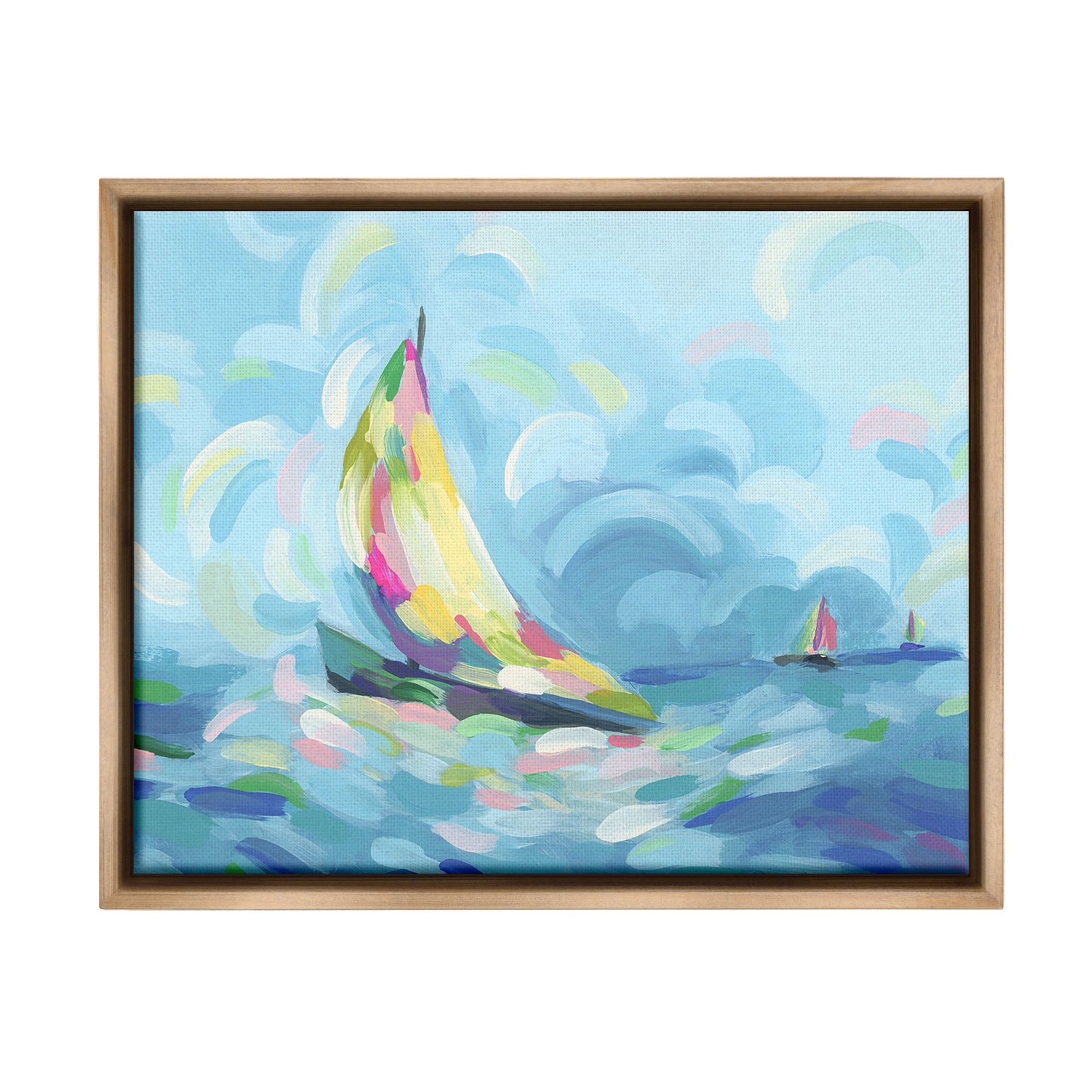 Stupell Industries Abstract Sailboat Scenery Nature Painting Brown Floater Framed Canvas Art Print Wall Art, 31 x 25