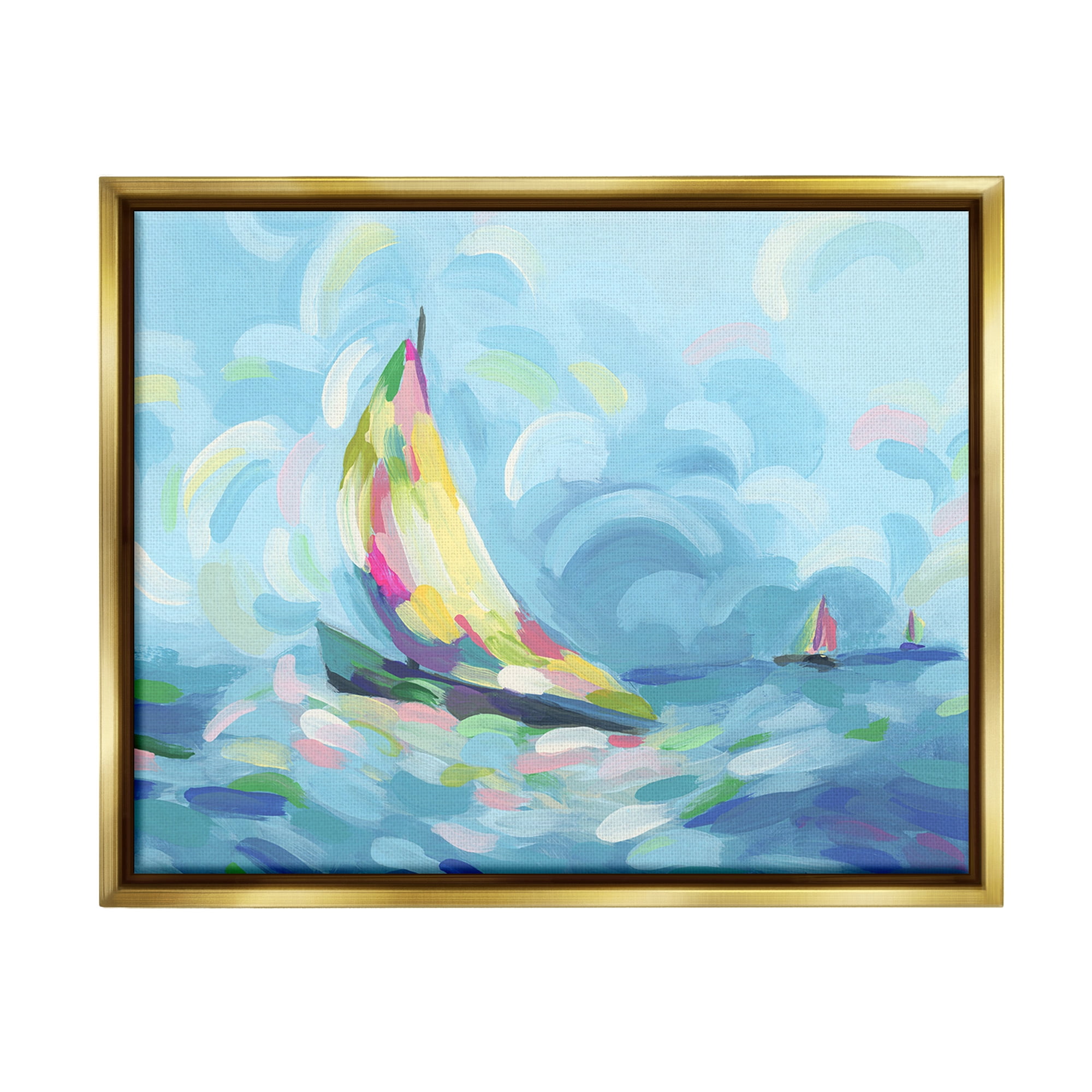 Stupell Industries Abstract Sailboat Scenery Nature Painting Gold Floater Framed Canvas Art Print Wall Art, 21 x 17