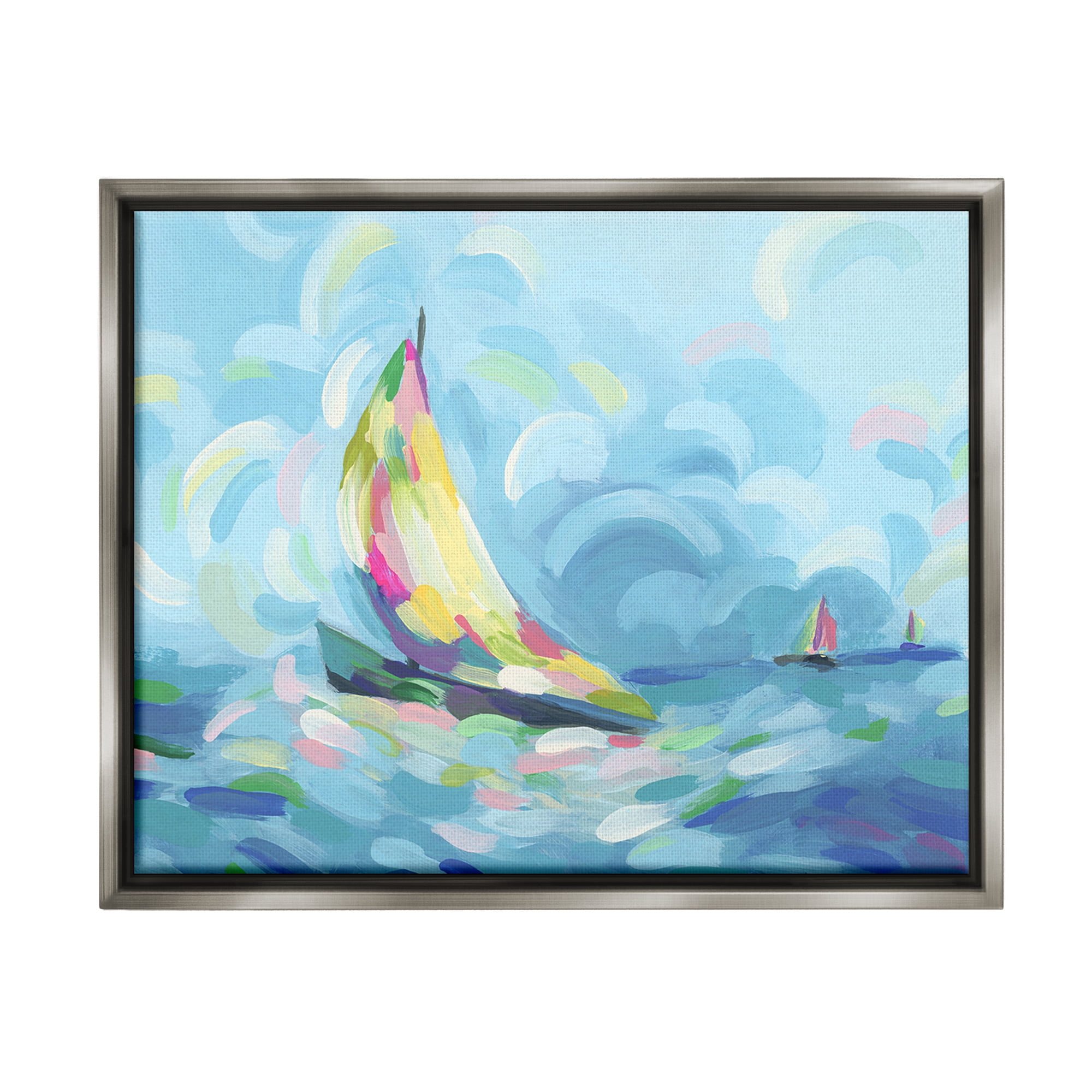 Stupell Industries Abstract Sailboat Scenery Nature Painting Gray Floater Framed Canvas Art Print Wall Art, 31 x 25