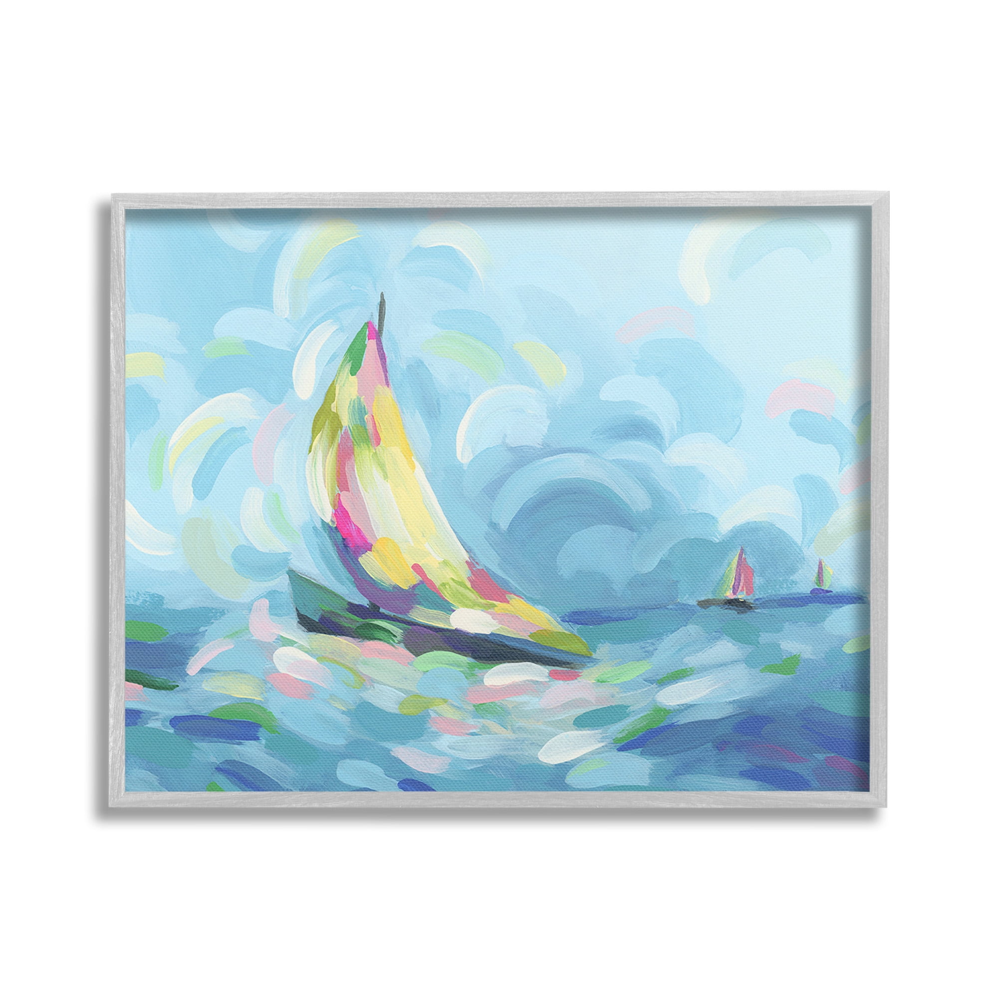 Stupell Industries Abstract Sailboat Scenery Nature Painting Gray Framed Art Print Wall Art, 30 x 24