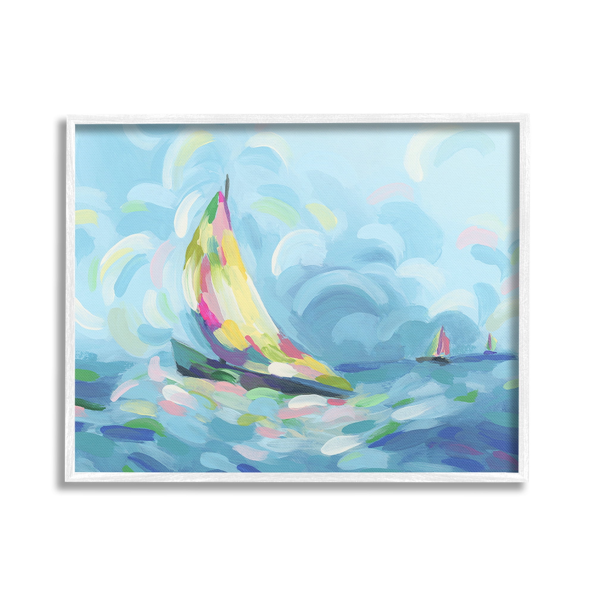 Stupell Industries Abstract Sailboat Scenery Nature Painting White Framed Art Print Wall Art, 20 x 16