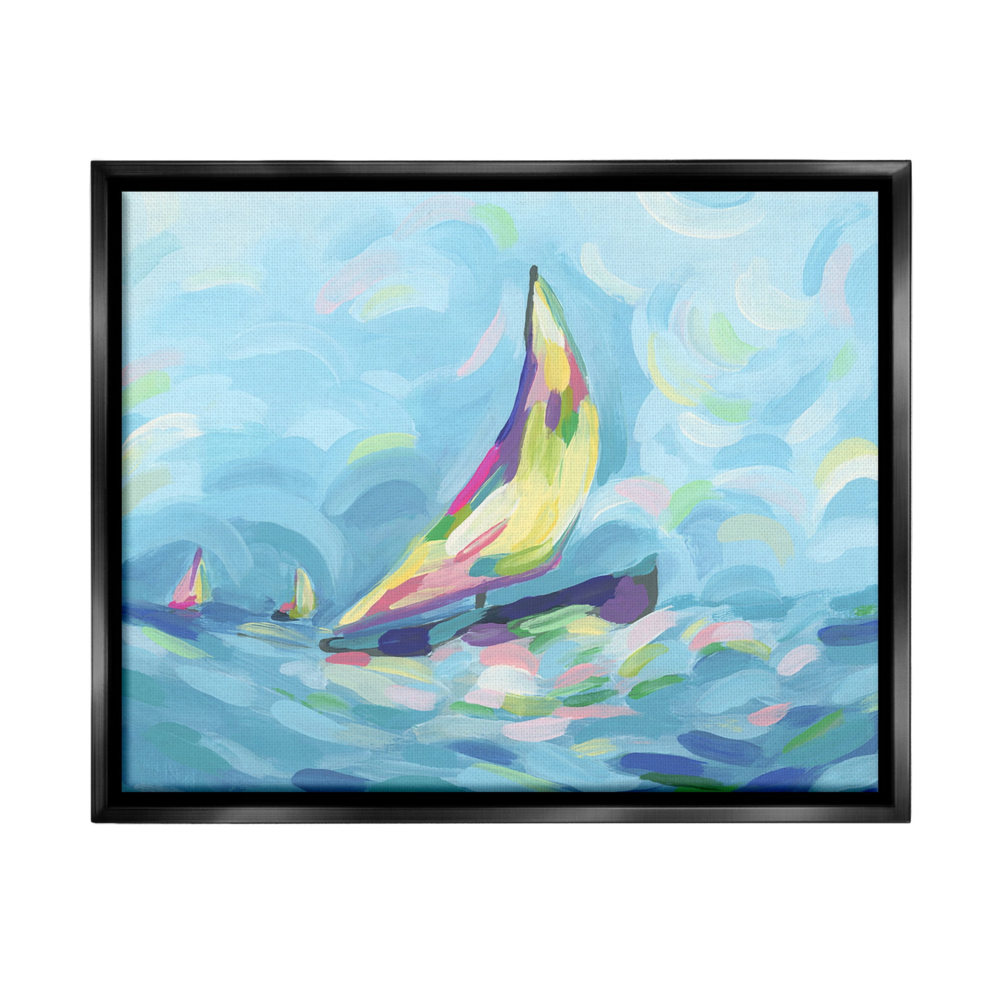 Stupell Industries Abstract Sailboat View Nature Painting Black Floater Framed Canvas Art Print Wall Art, 21 x 17