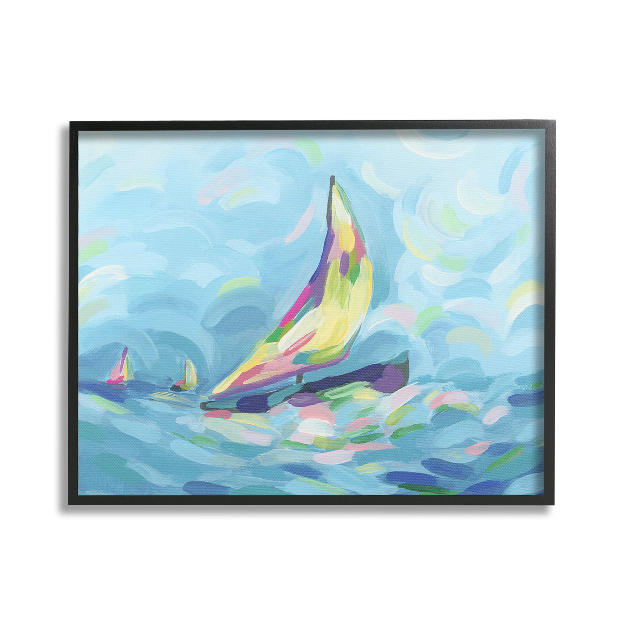 Stupell Industries Abstract Sailboat View Nature Painting Black Framed Art Print Wall Art, 20 x 16