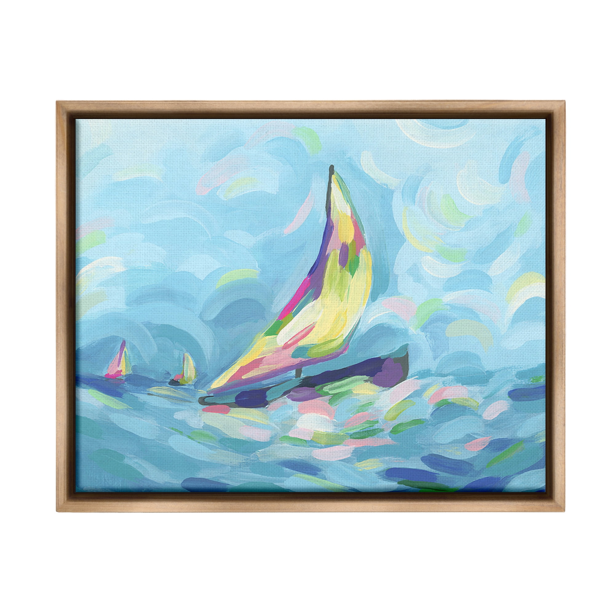 Stupell Industries Abstract Sailboat View Nature Painting Brown Floater Framed Canvas Art Print Wall Art, 21 x 17