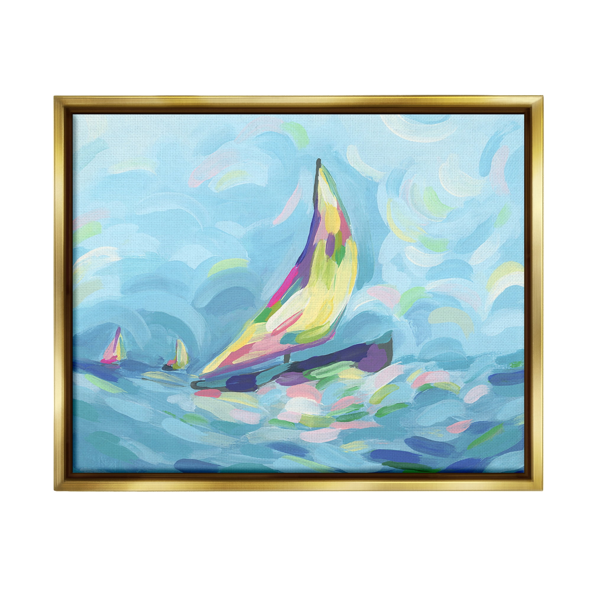 Stupell Industries Abstract Sailboat View Nature Painting Gold Floater Framed Canvas Art Print Wall Art, 31 x 25