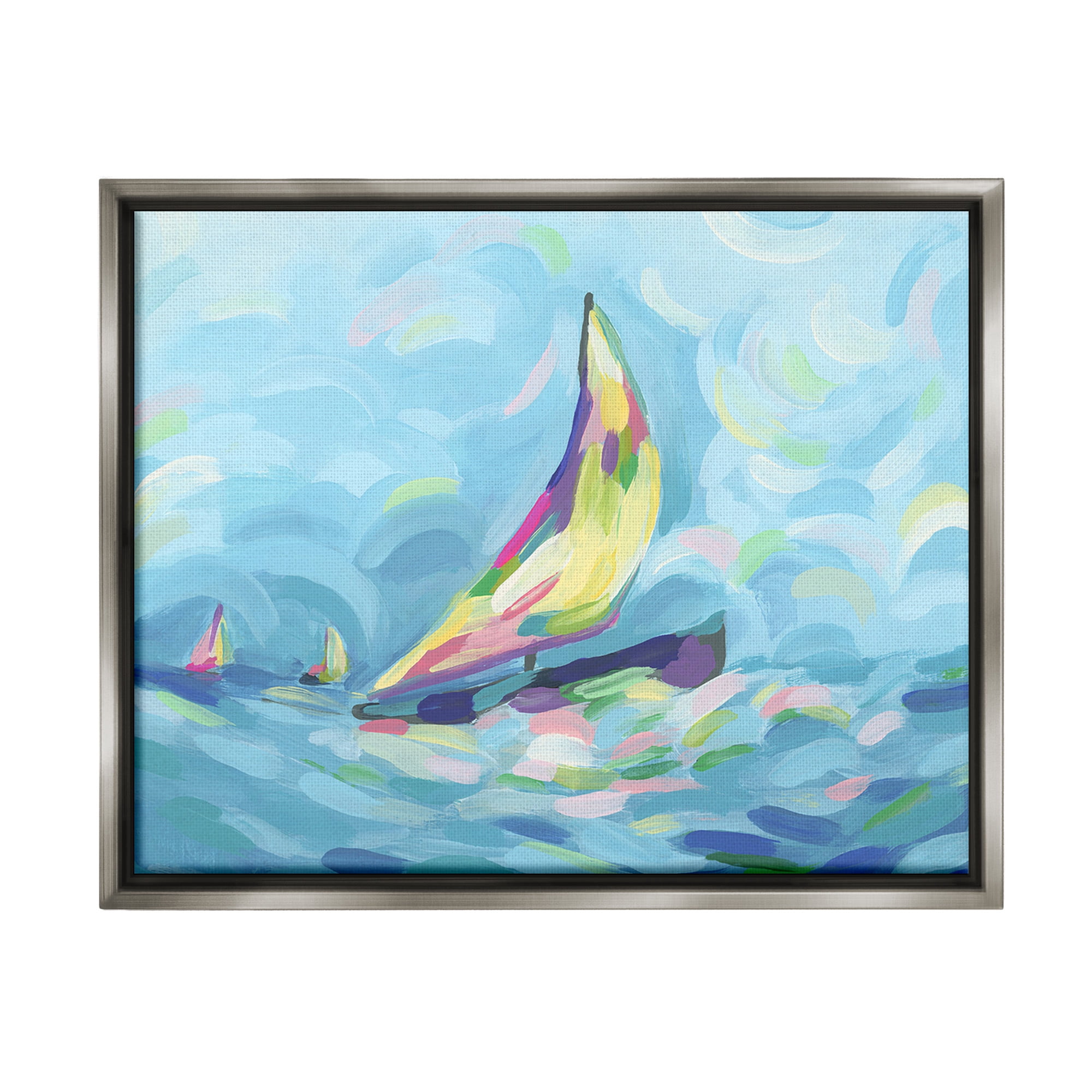 Stupell Industries Abstract Sailboat View Nature Painting Gray Floater Framed Canvas Art Print Wall Art, 31 x 25