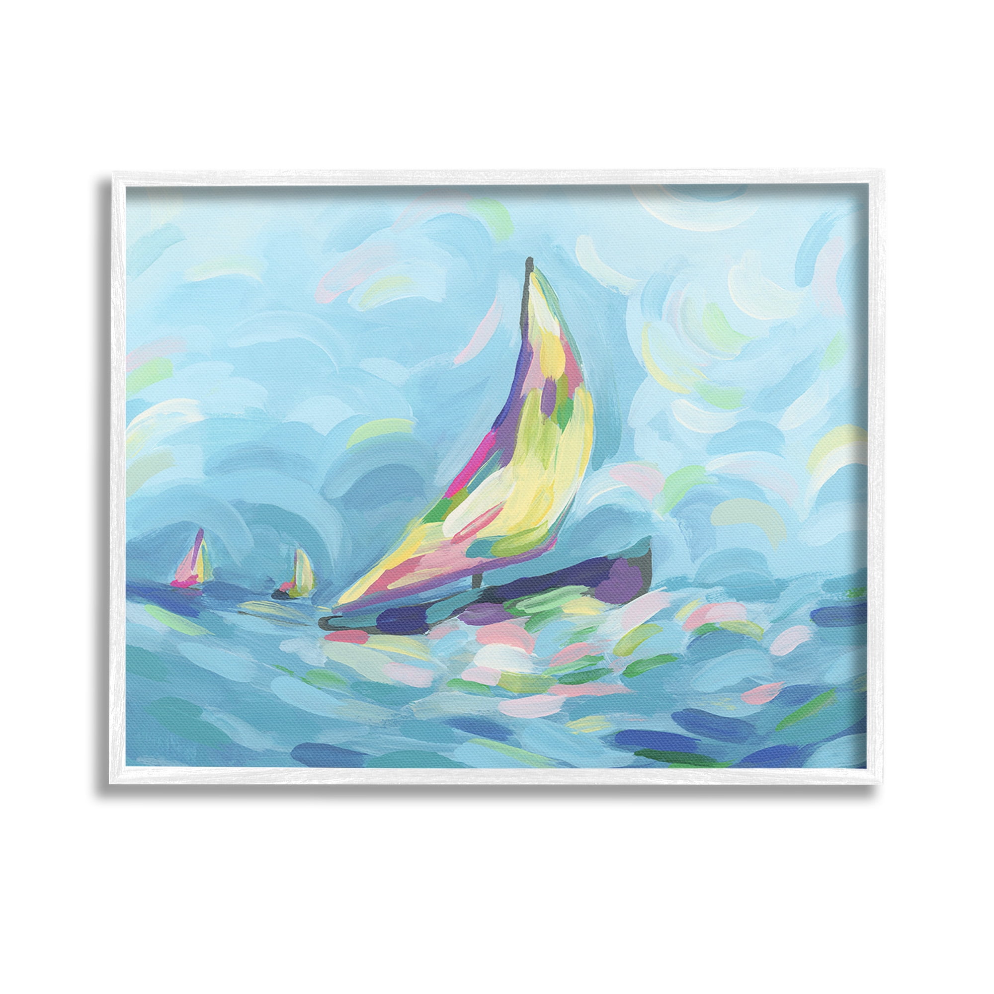 Stupell Industries Abstract Sailboat View Nature Painting White Framed Art Print Wall Art, 14 x 11