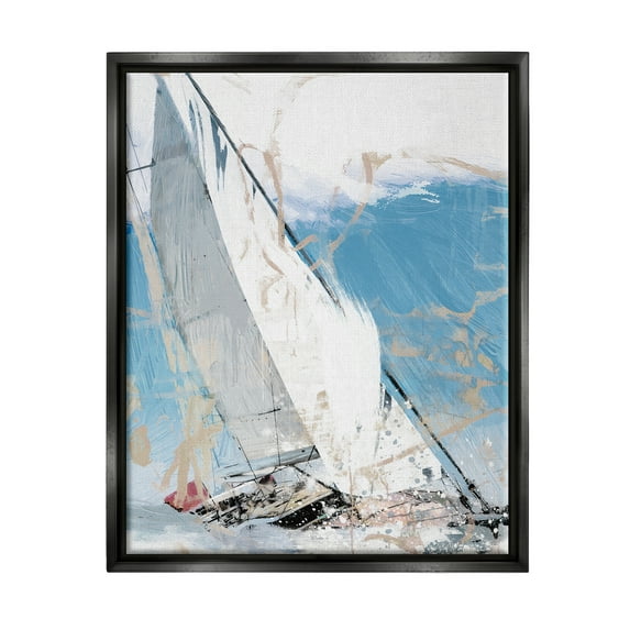 Stupell Industries Abstract Sailboat Waves Transportation Painting Black Floater Framed Canvas Art Print Wall Art, 17 x 21