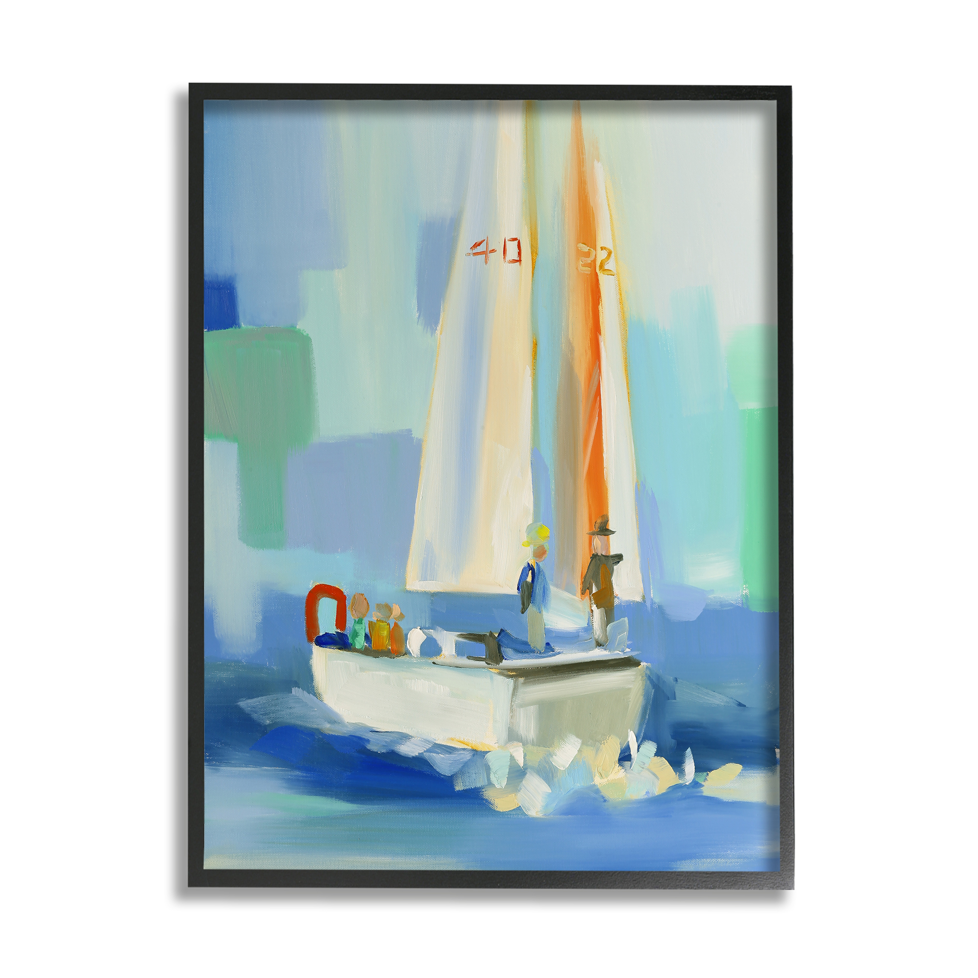 Stupell Industries Abstract Sailboat Waves Transportation Painting Black Framed Art Print Wall Art, 16 x 20
