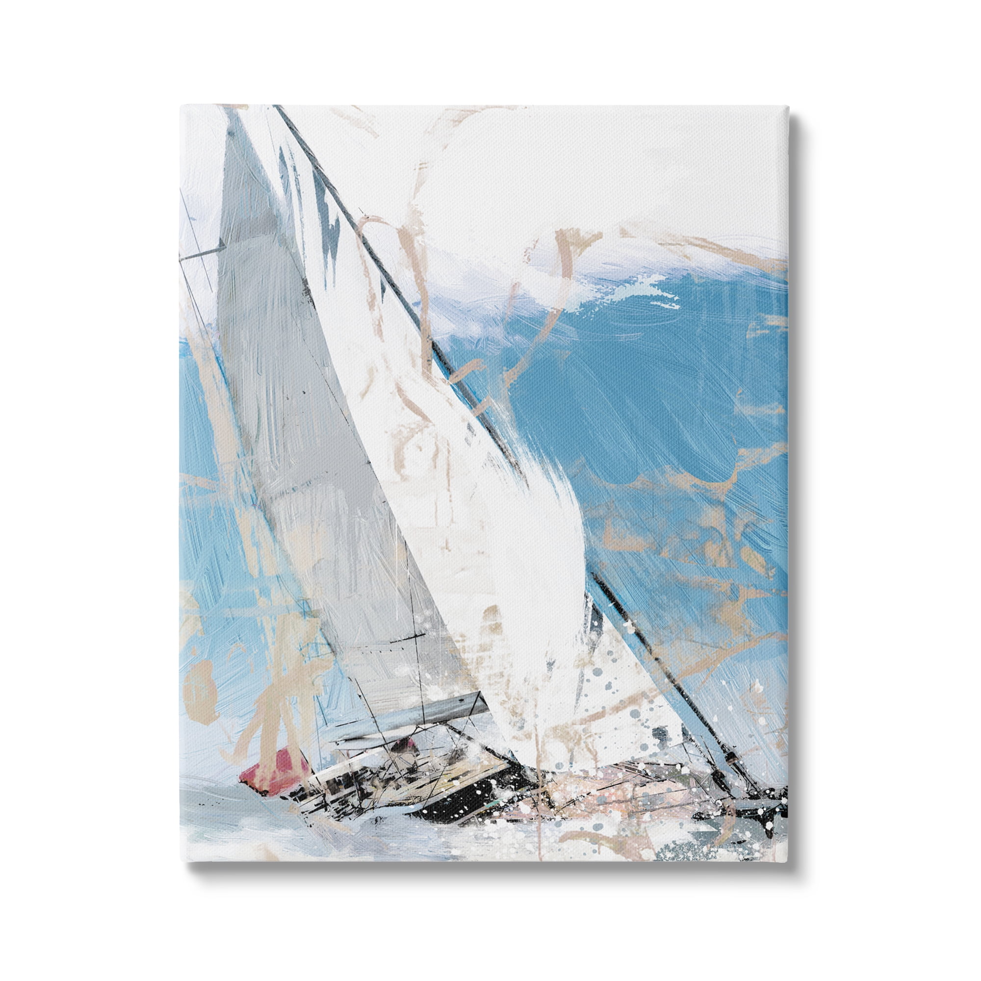 Stupell Industries Abstract Sailboat Waves Transportation Painting Gallery Wrapped Canvas Art Print Wall Art, 16 x 20