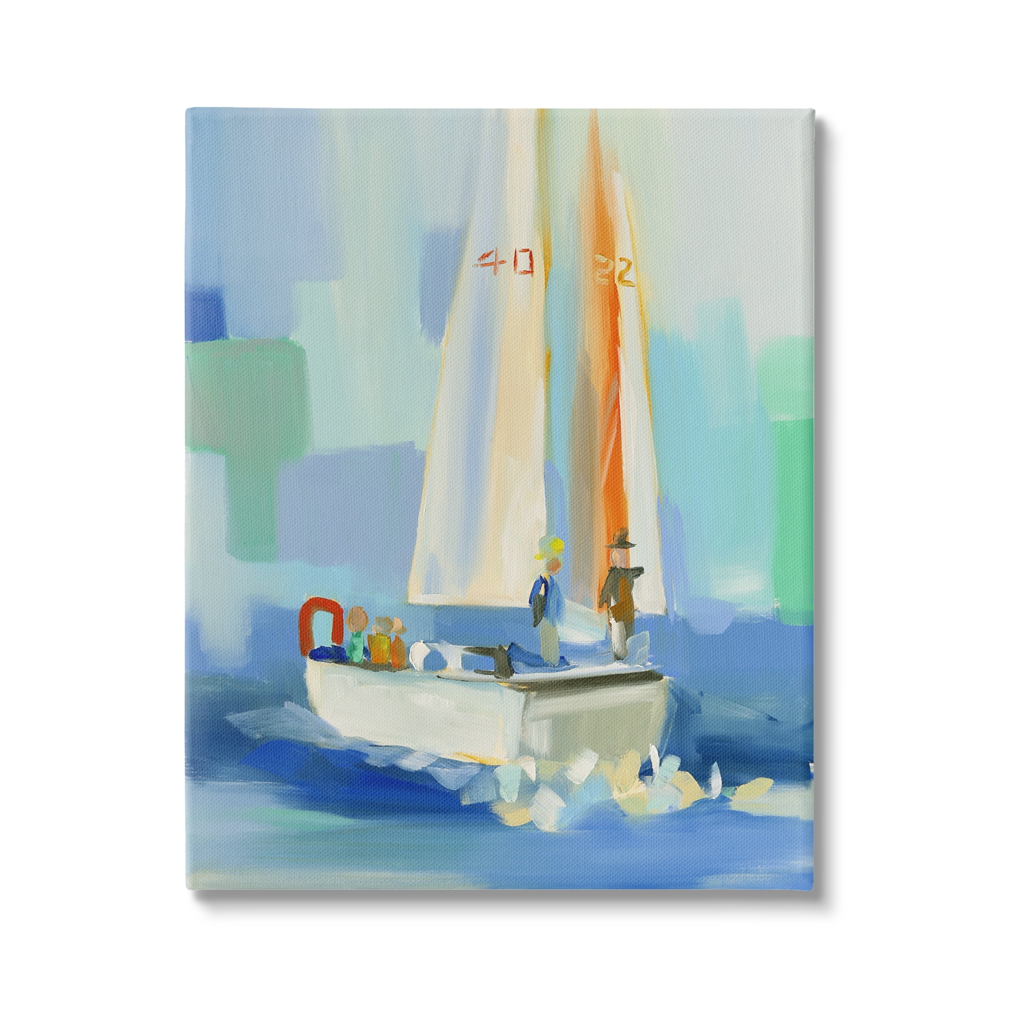 Stupell Industries Abstract Sailboat Waves Transportation Painting Gallery Wrapped Canvas Art Print Wall Art, 24 x 30