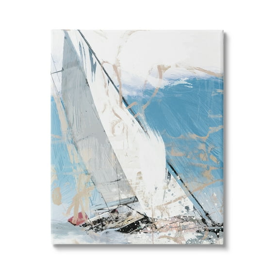 Stupell Industries Abstract Sailboat Waves Transportation Painting Gallery Wrapped Canvas Art Print Wall Art, 30 x 40