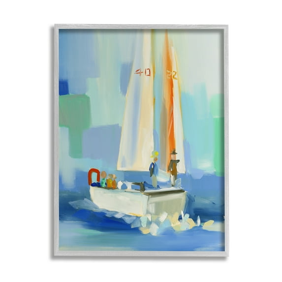 Stupell Industries Abstract Sailboat Waves Transportation Painting Gray Framed Art Print Wall Art, 11 x 14