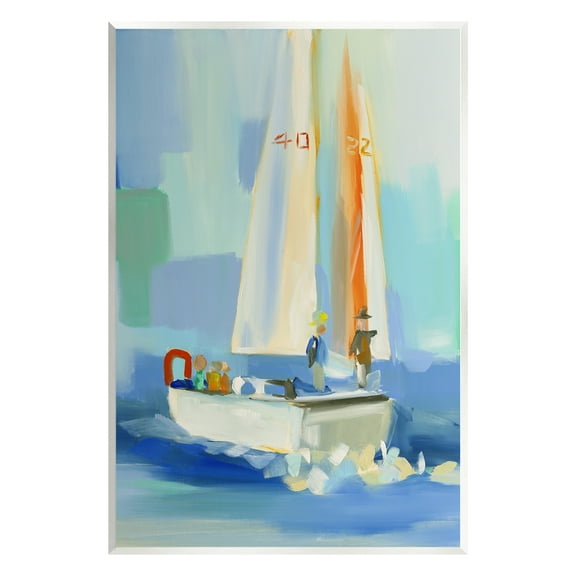 Stupell Industries Abstract Sailboat Waves Transportation Painting Unframed Art Print Wall Art, 10 x 15
