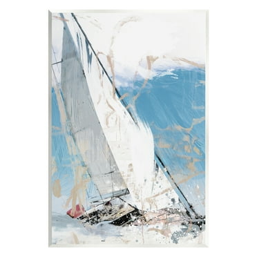 Stupell Industries Abstract Sailboat Waves Transportation Painting Unframed Art Print Wall Art, 10 x 15