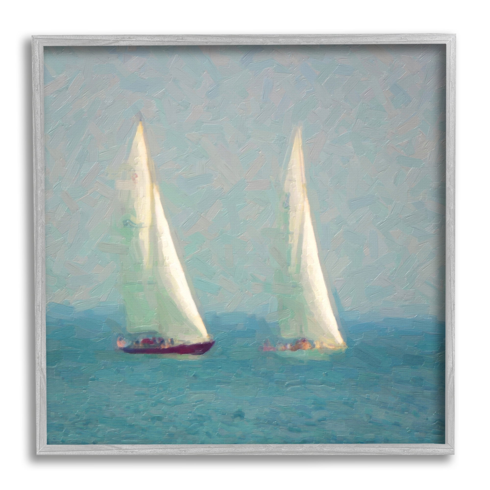 Stupell Industries Abstract Sailboats Painting Coastal Painting Gray Framed Art Print Wall Art