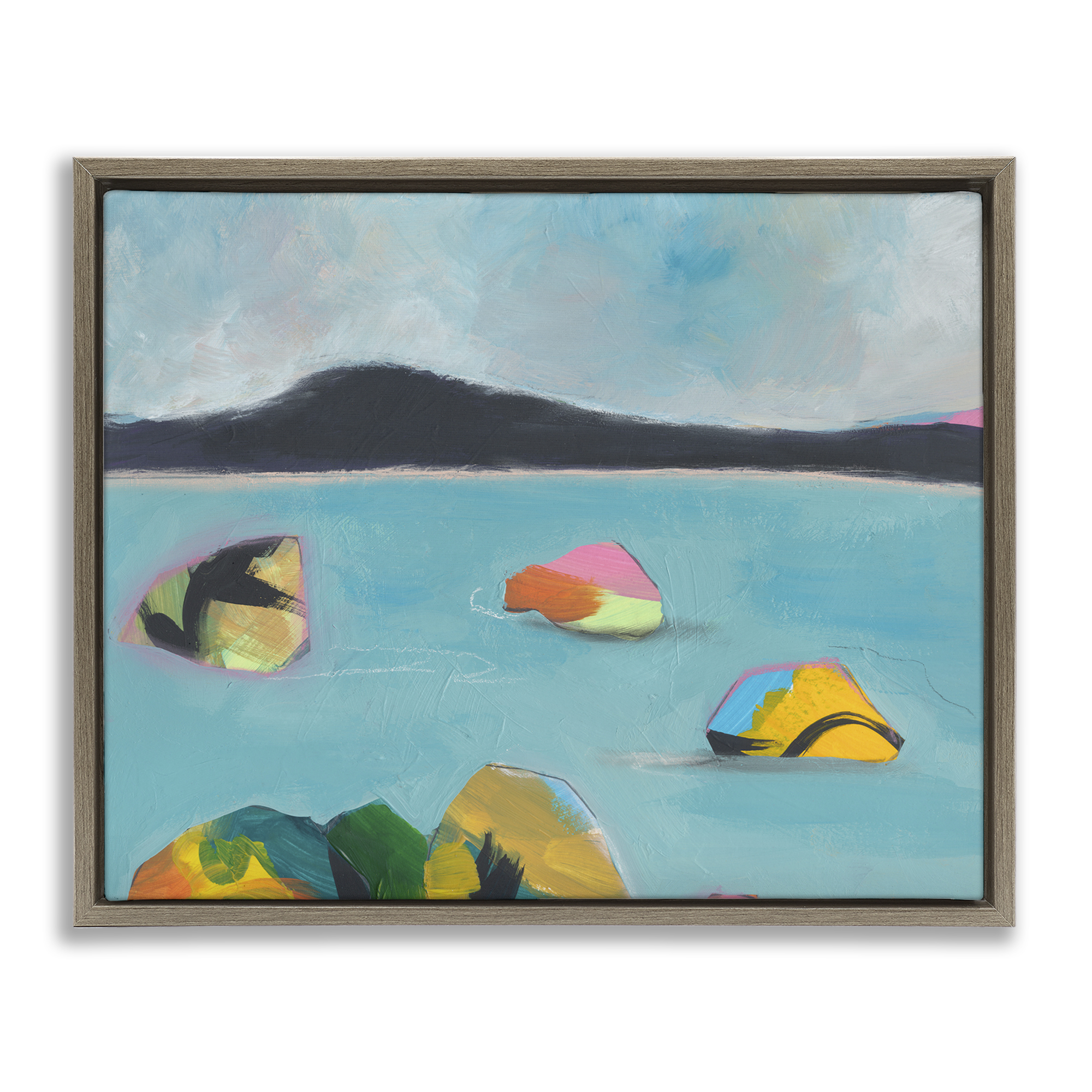 Stupell Industries Abstract Sea Buoys Landscape & Nature Painting Brown Floater Framed Canvas Art Print Wall Art, 31 x 25