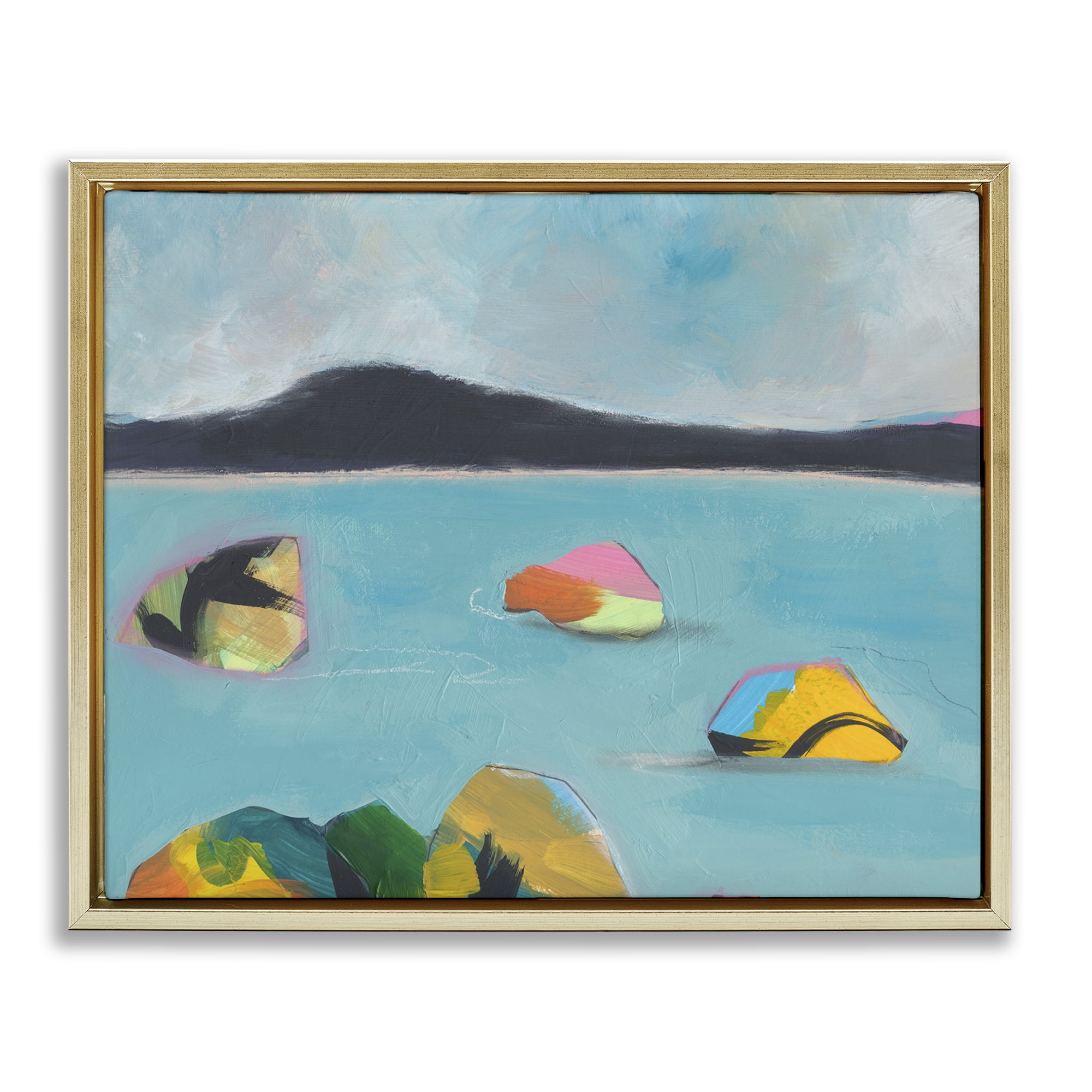 Stupell Industries Abstract Sea Buoys Landscape & Nature Painting Gold Floater Framed Canvas Art Print Wall Art, 21 x 17