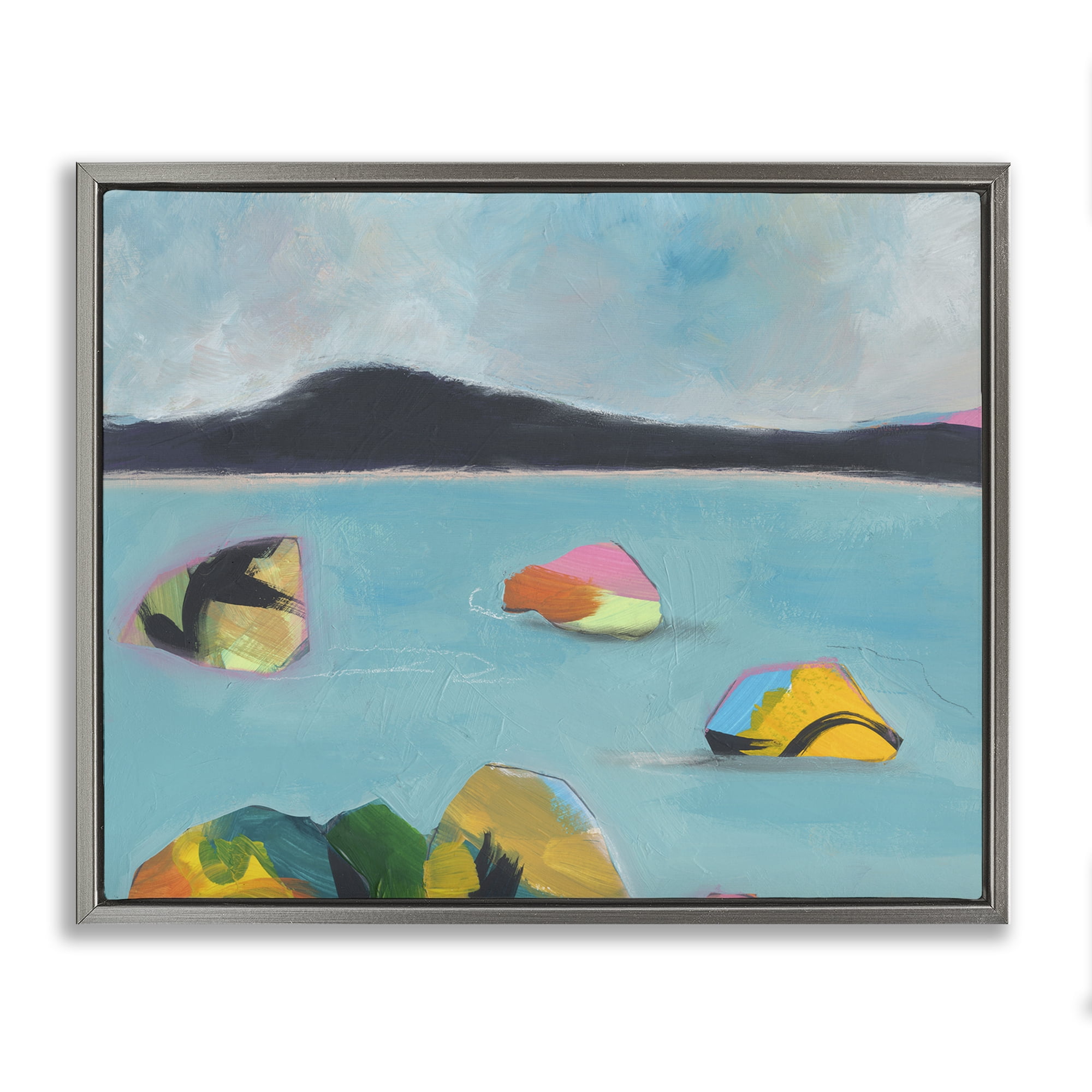 Stupell Industries Abstract Sea Buoys Landscape & Nature Painting Gray Floater Framed Canvas Art Print Wall Art, 21 x 17