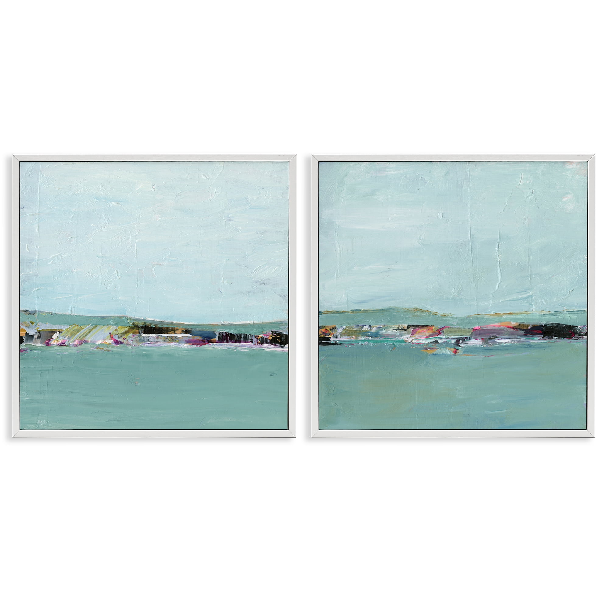 Stupell Industries Abstract Sea Distant Cliffs Abstract Painting White Framed Art Print Wall Art, 12 x 12, Set of 2