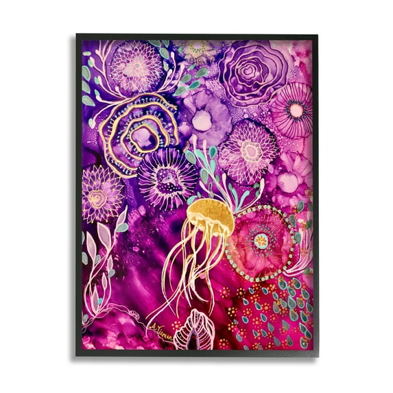 Stupell Industries Abstract Sea Life Patterns Abstract Painting Black Framed Art Print Wall Art, 24 x 30