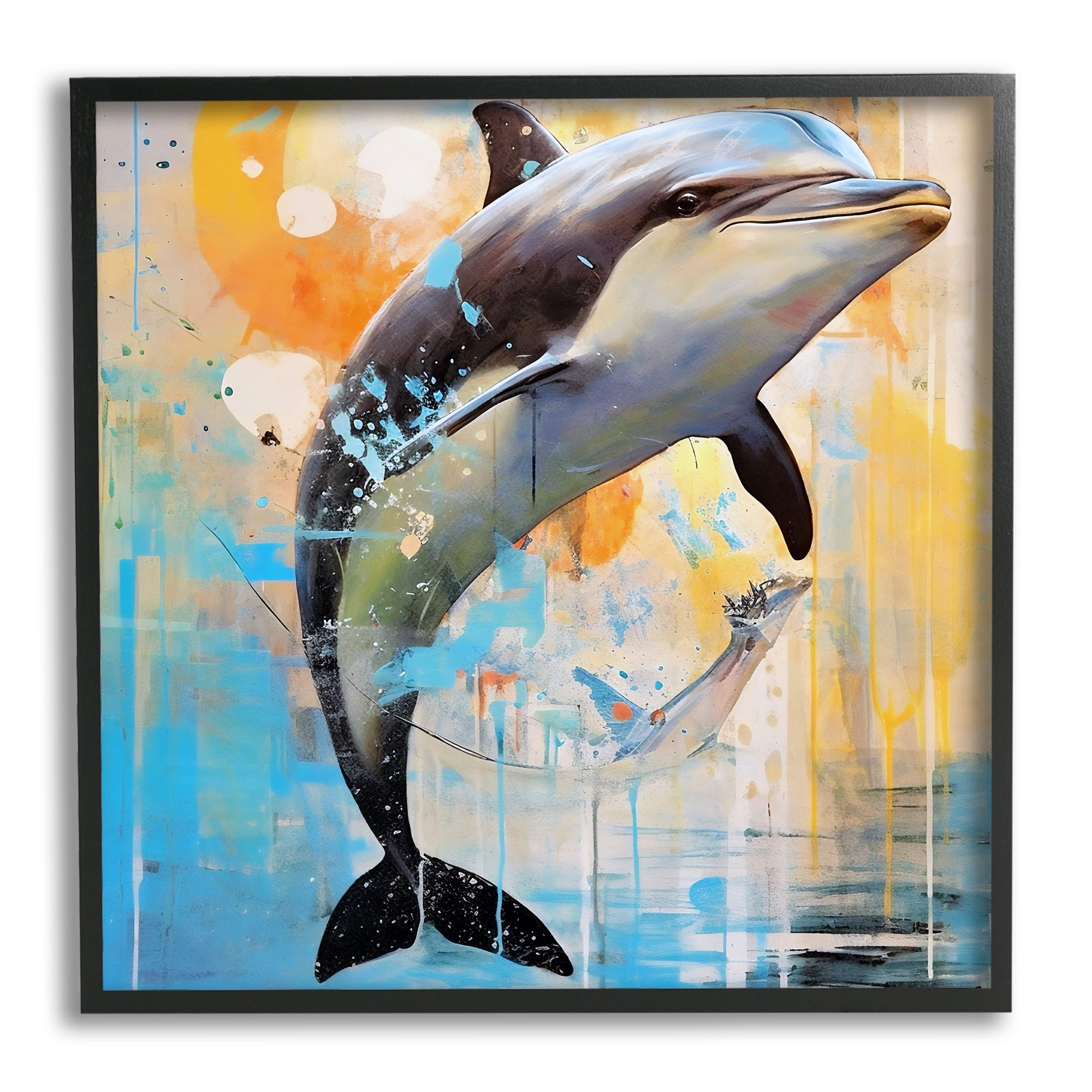 Stupell Industries Abstract Sea Life Portrait Animals & Insects Painting Black Framed Art Print Wall Art, 24 x 24