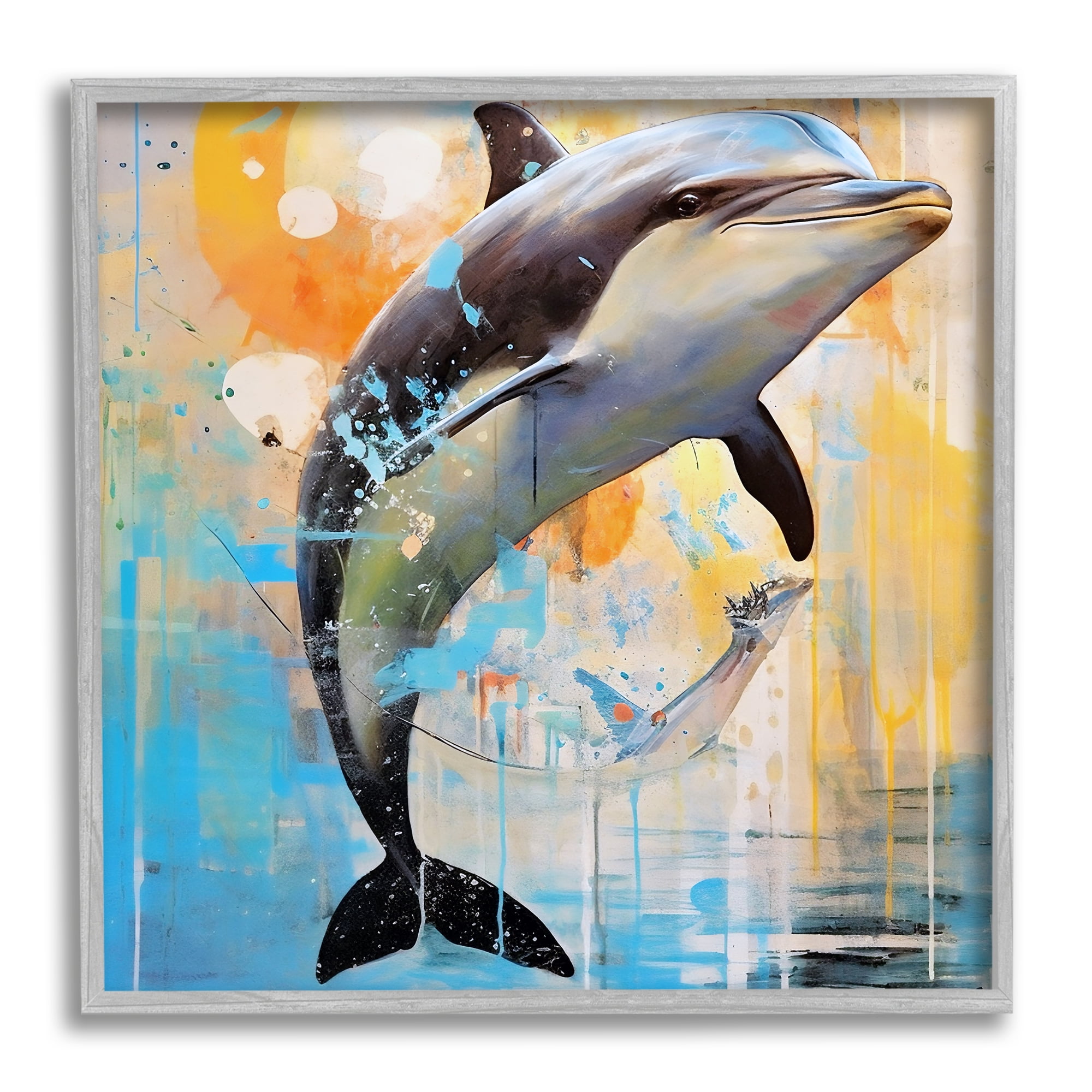 Stupell Industries Abstract Sea Life Portrait Animals & Insects Painting Gray Framed Art Print Wall Art, 24 x 24