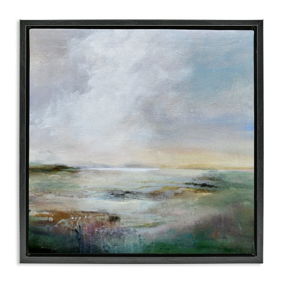 Stupell Industries Abstract Sea Surface Landscape & Nature Painting Black Floater Framed Canvas Art Print Wall Art, 18 x 18