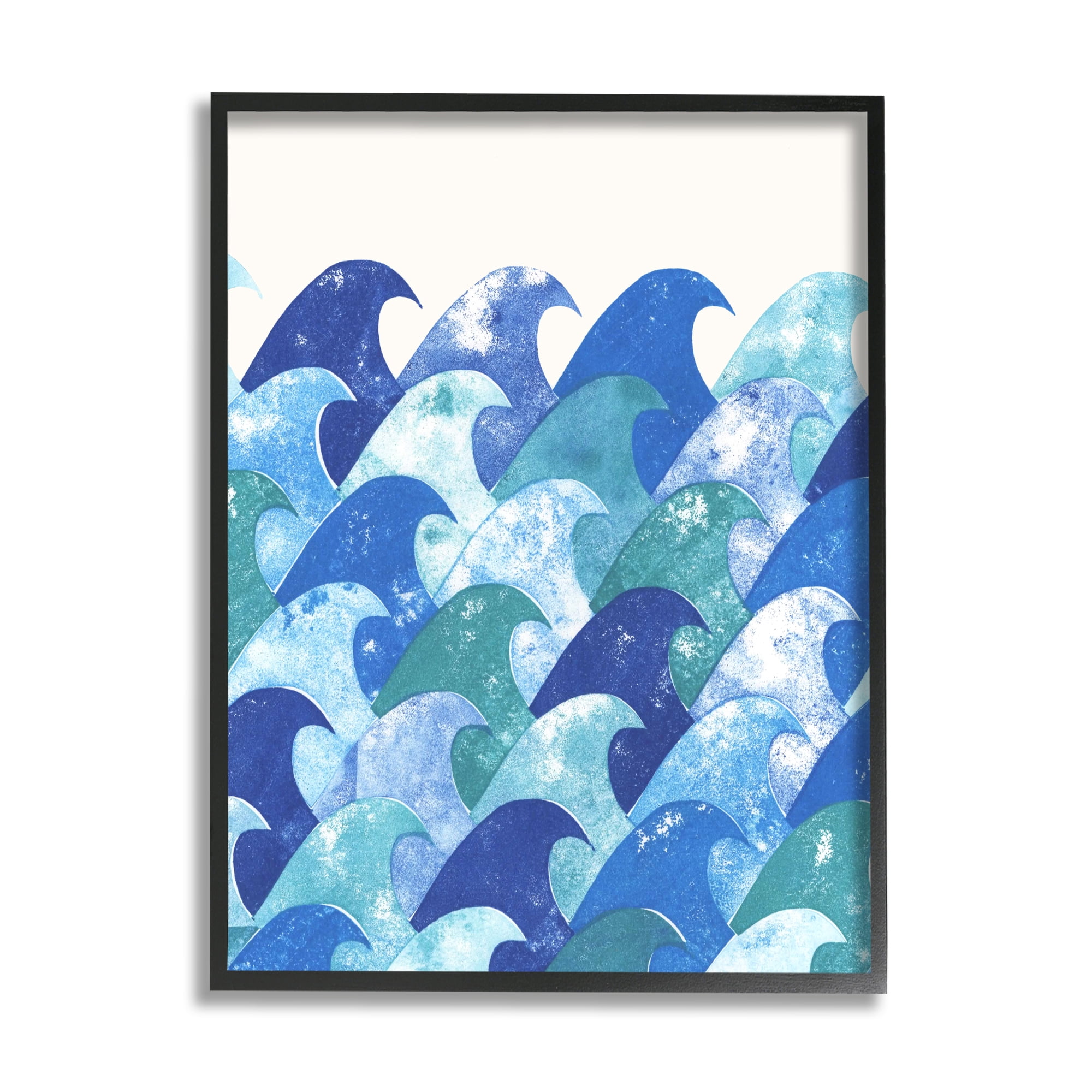 Stupell Industries Abstract Sea Waves Abstract Painting Black Framed Art Print Wall Art, 16 x 20