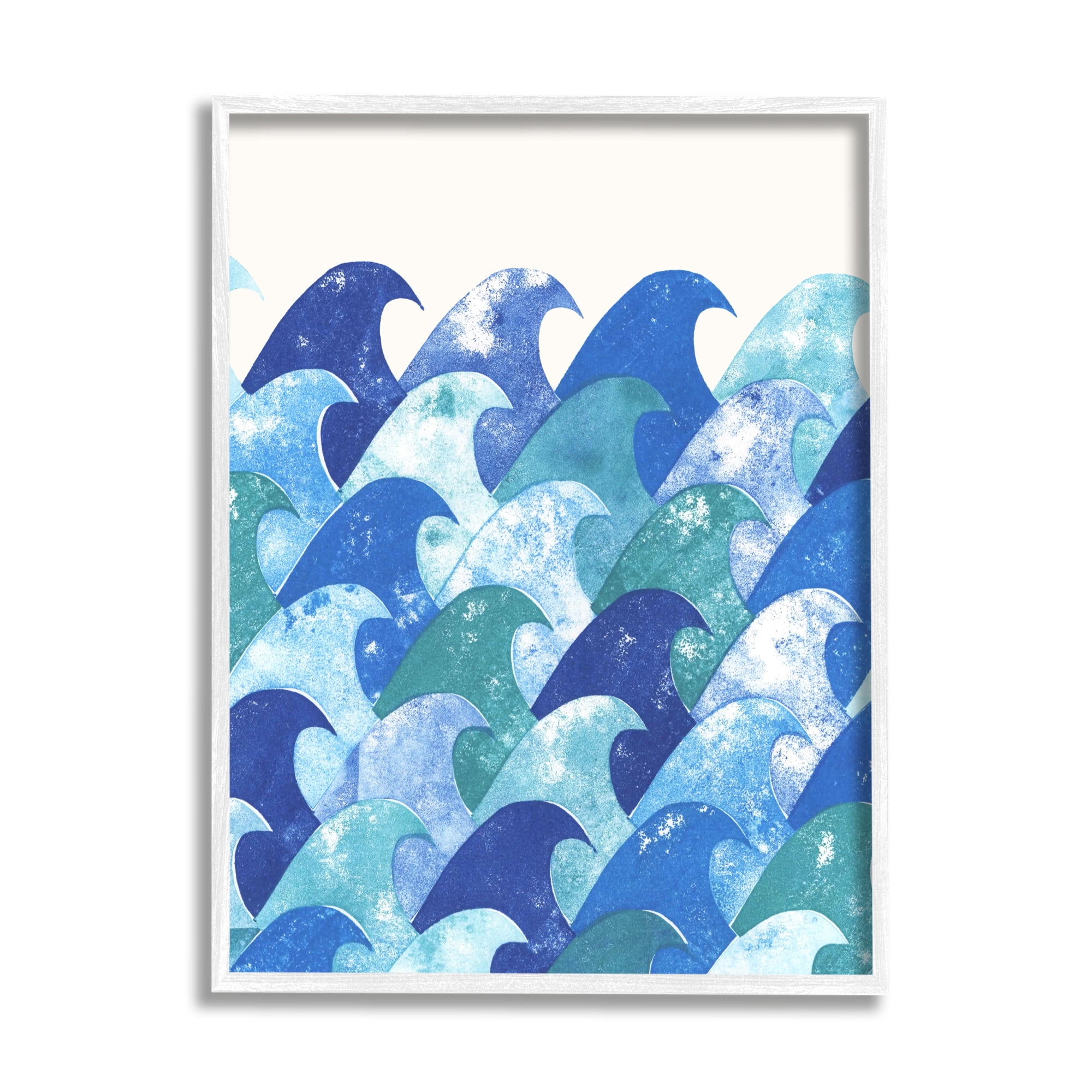 Stupell Industries Abstract Sea Waves Abstract Painting White Framed Art Print Wall Art, 16 x 20