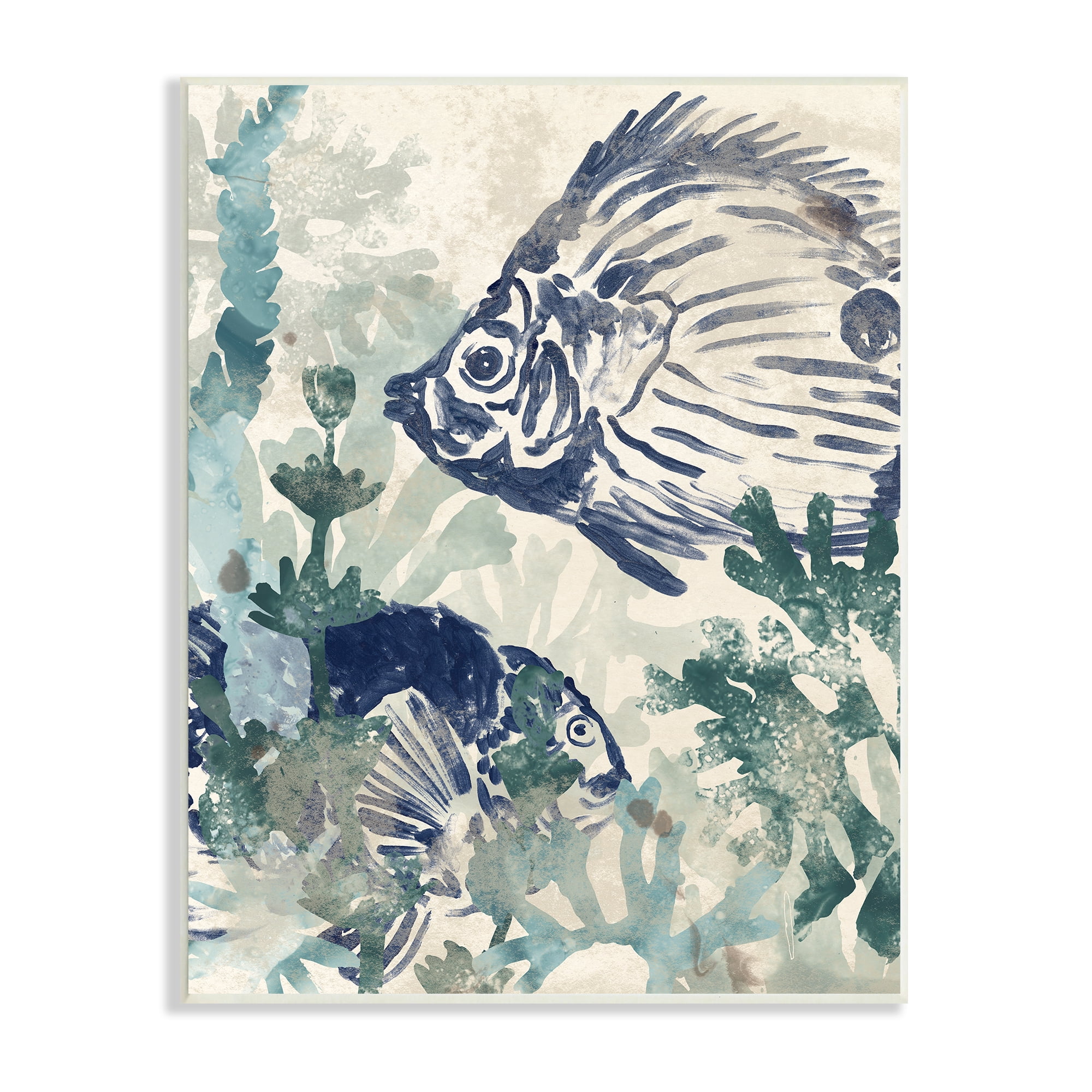 Stupell Industries Abstract Seafloor Fresco Tropical Blue Fish Distressed Coral, 10 x 15, Design by June Erica Vess