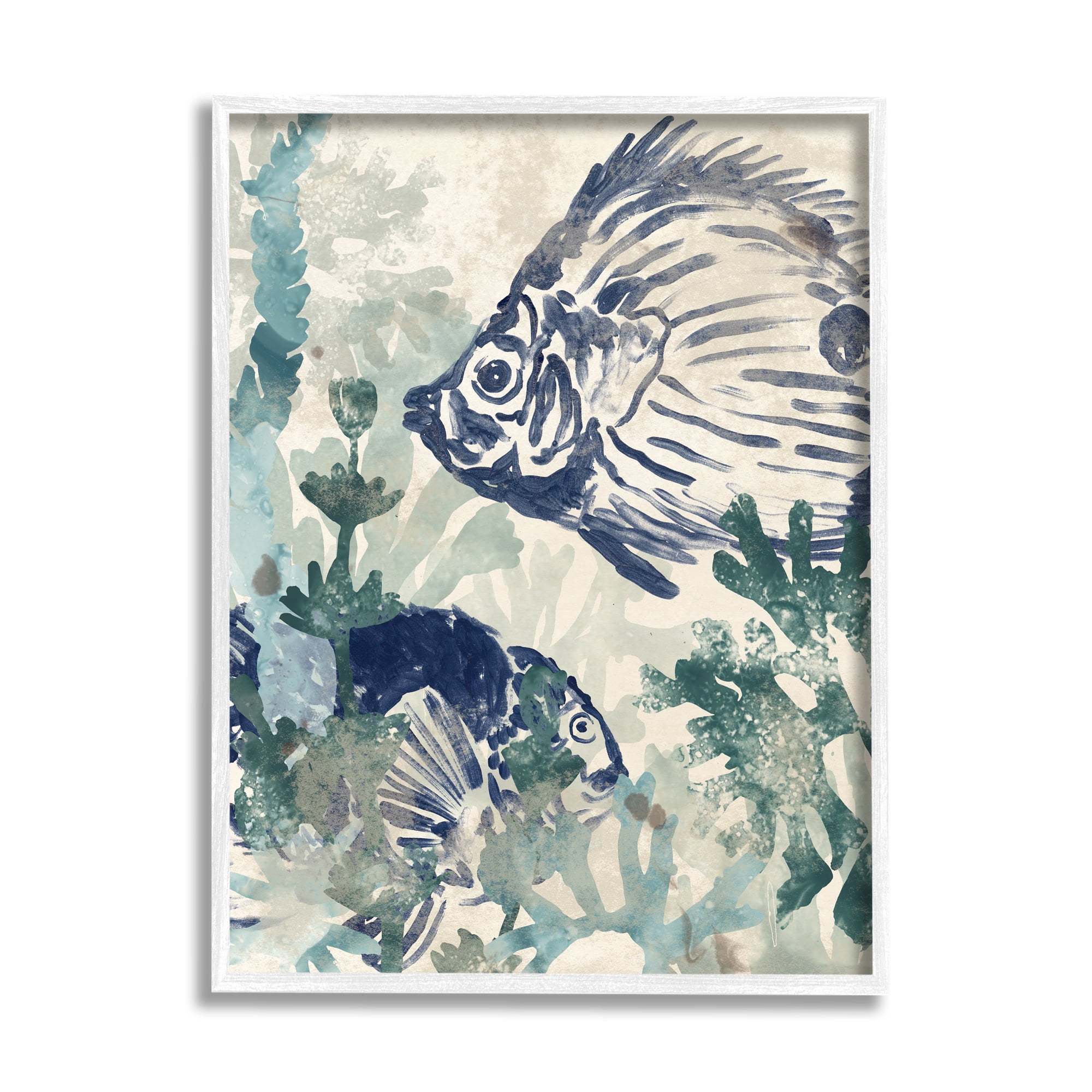Stupell Industries Abstract Seafloor Fresco Tropical Blue Fish Distressed Coral, 24 x 30, Design by June Erica Vess