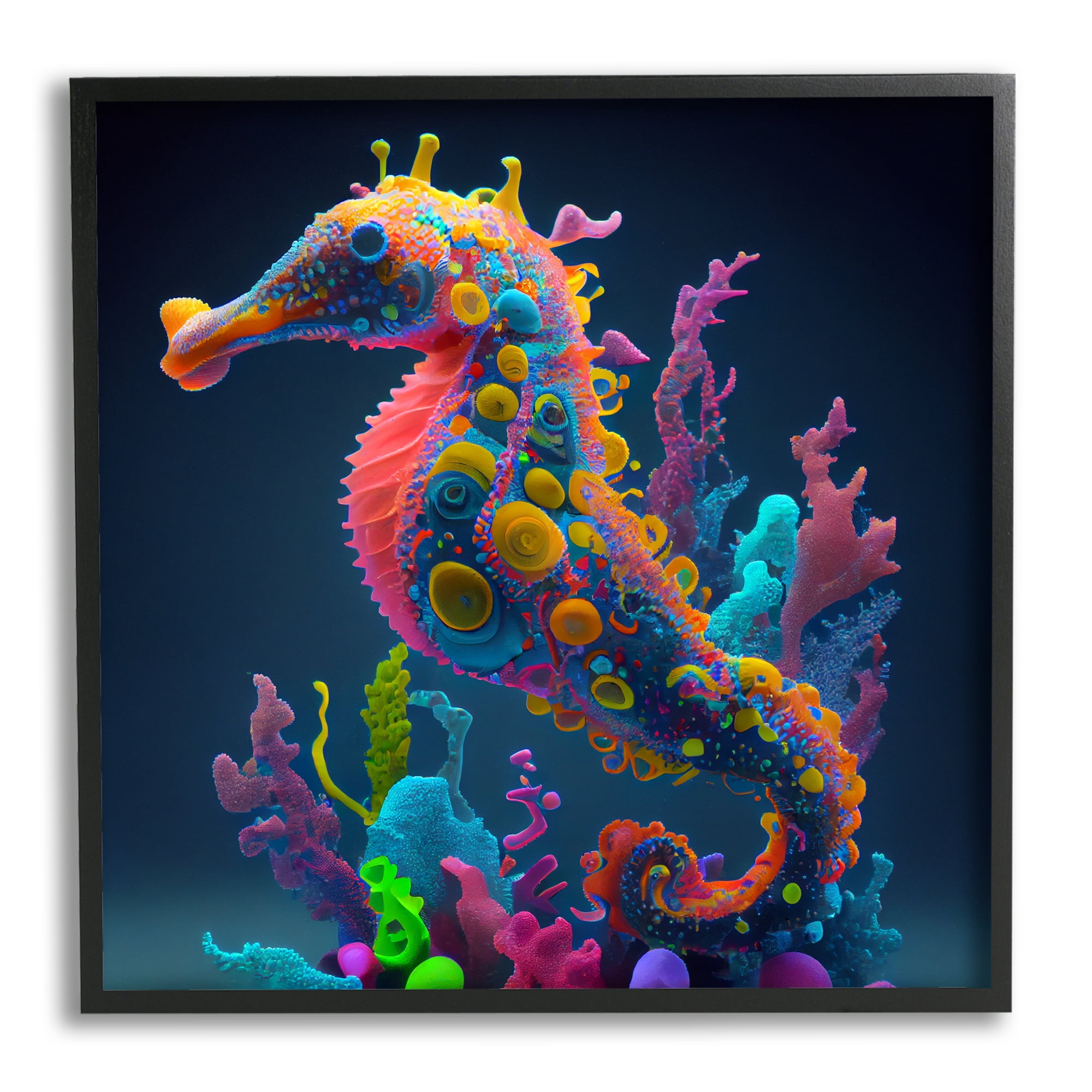 Stupell Industries Abstract Seahorse Vivid Hues Coastal Painting Black Framed Art Print Wall Art