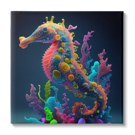 Stupell Industries Abstract Seahorse Vivid Hues Coastal Painting Gallery Wrapped Canvas Print Wall Art