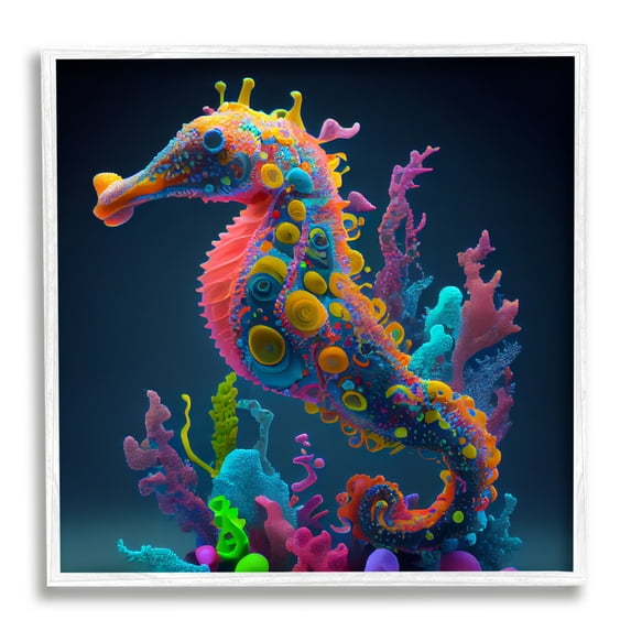 Stupell Industries Abstract Seahorse Vivid Hues Coastal Painting White Framed Art Print Wall Art