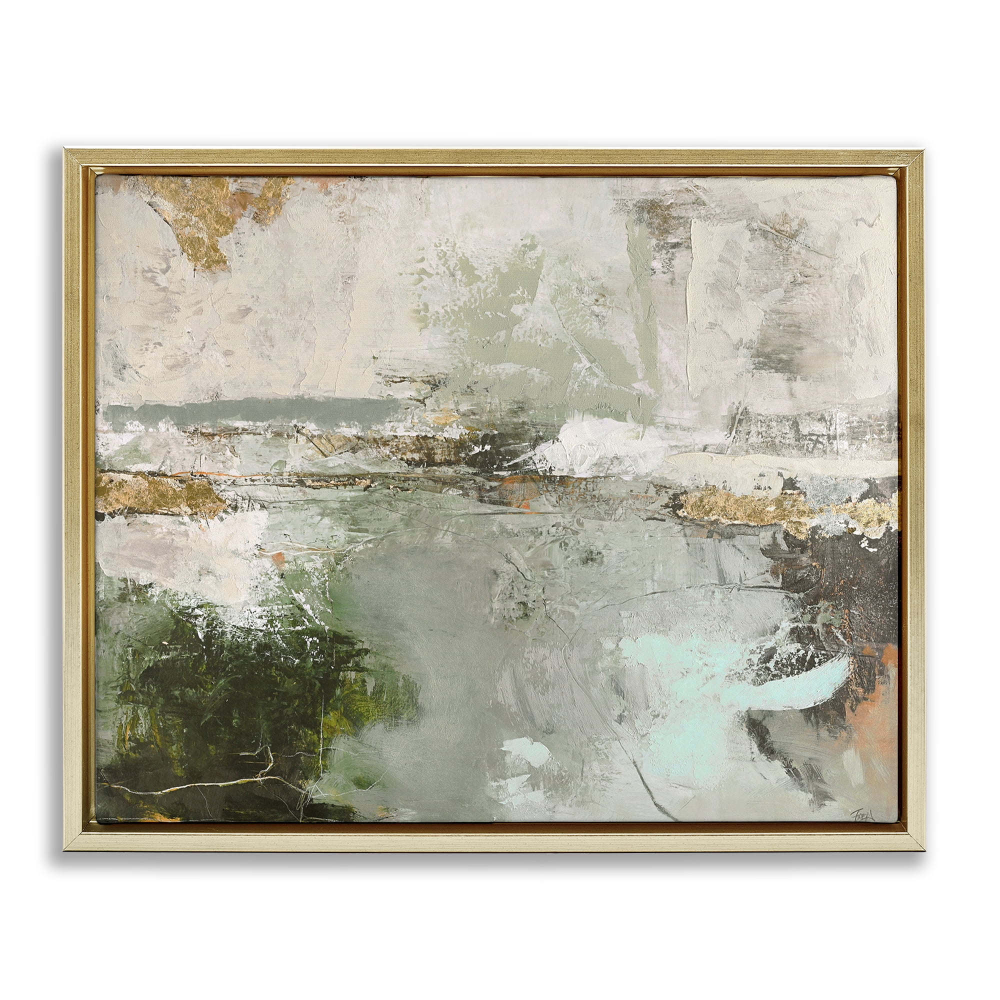 Stupell Industries Abstract Seascape Landscape Abstract Painting Gold Floater Framed Canvas Art Print Wall Art, 31 x 25