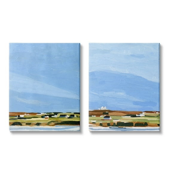 Stupell Industries Abstract Seaside Town Landscape Soft Blue Green Canvas Wall Art by Emma Scarvey