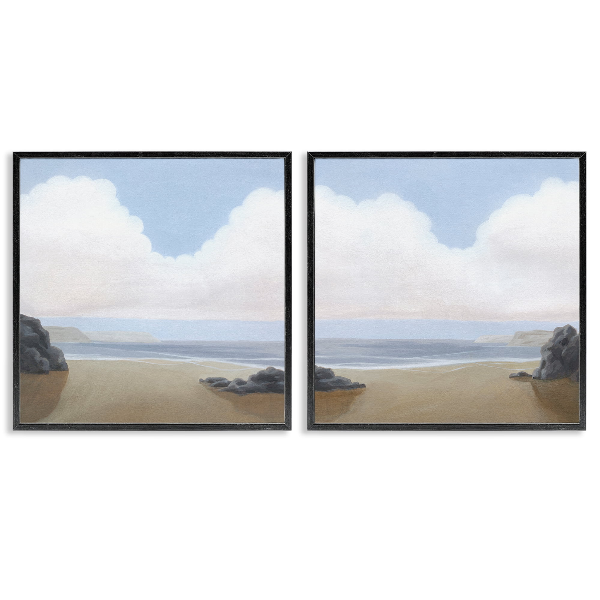 Stupell Industries Abstract Secluded Beach Alcove Nautical & Beach Painting Black Framed Art Print Wall Art, 24 x 24, Set of 2